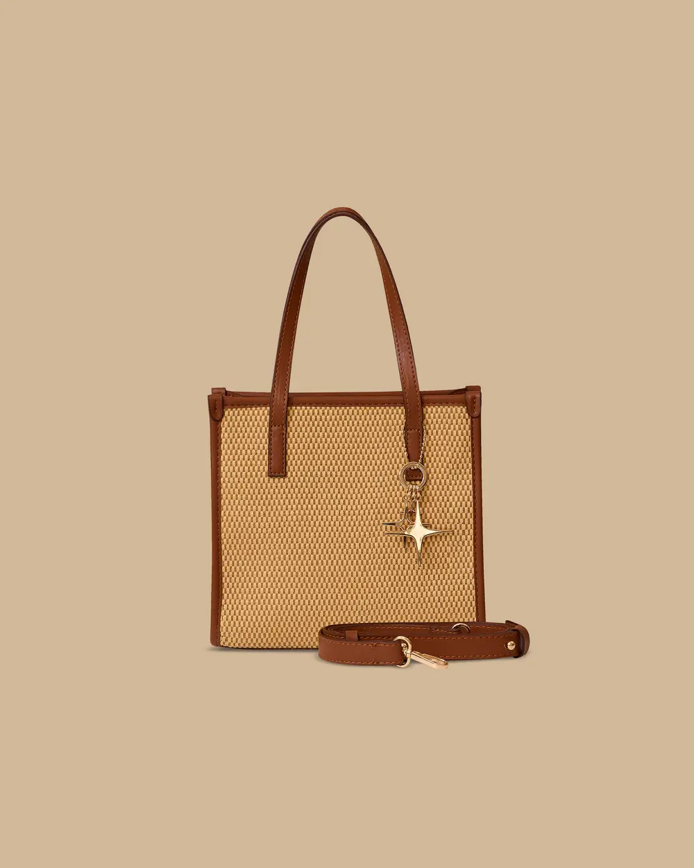 Straw Look Faux Leather Detailed Accessory Bag