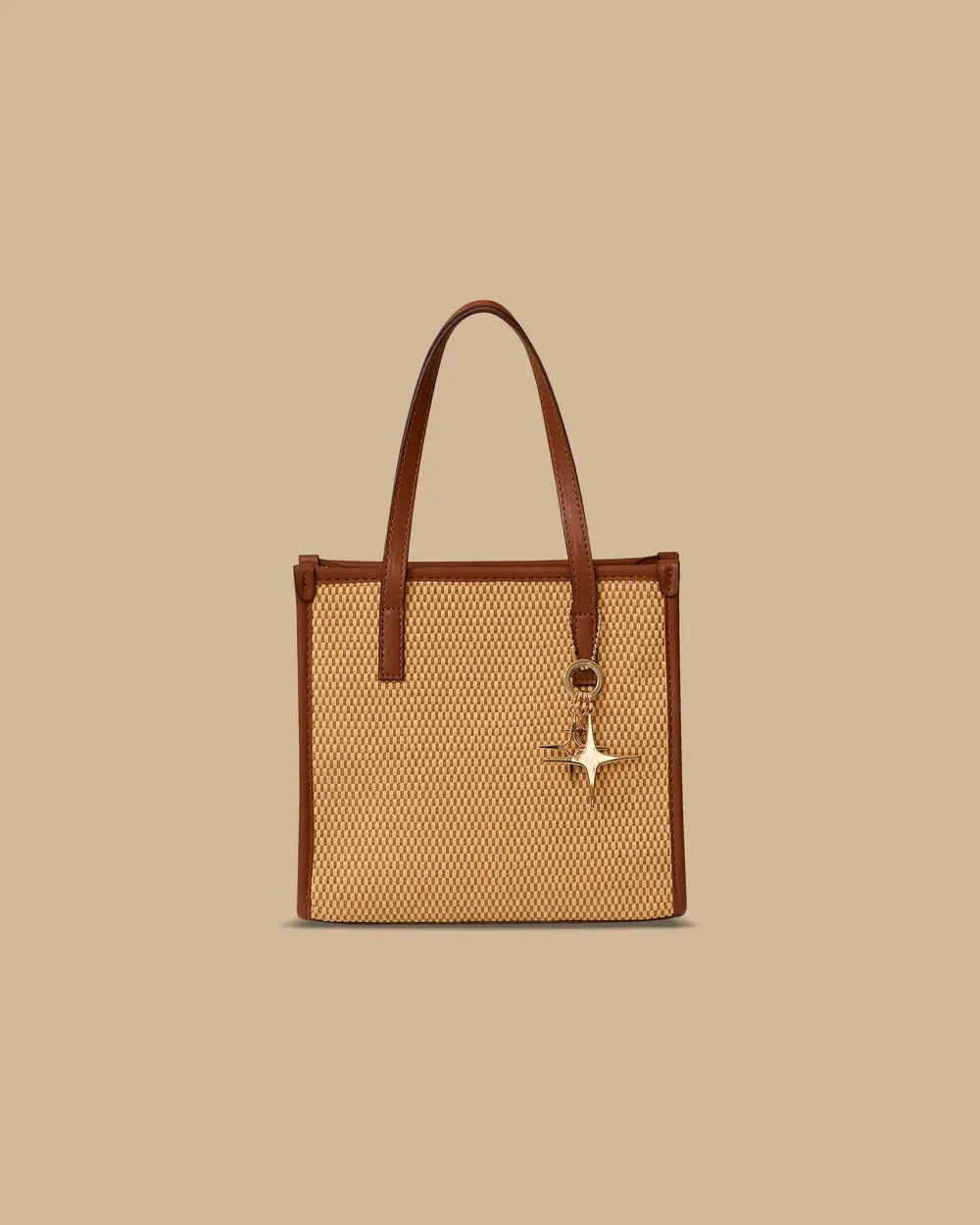 Straw Look Faux Leather Detailed Accessory Bag