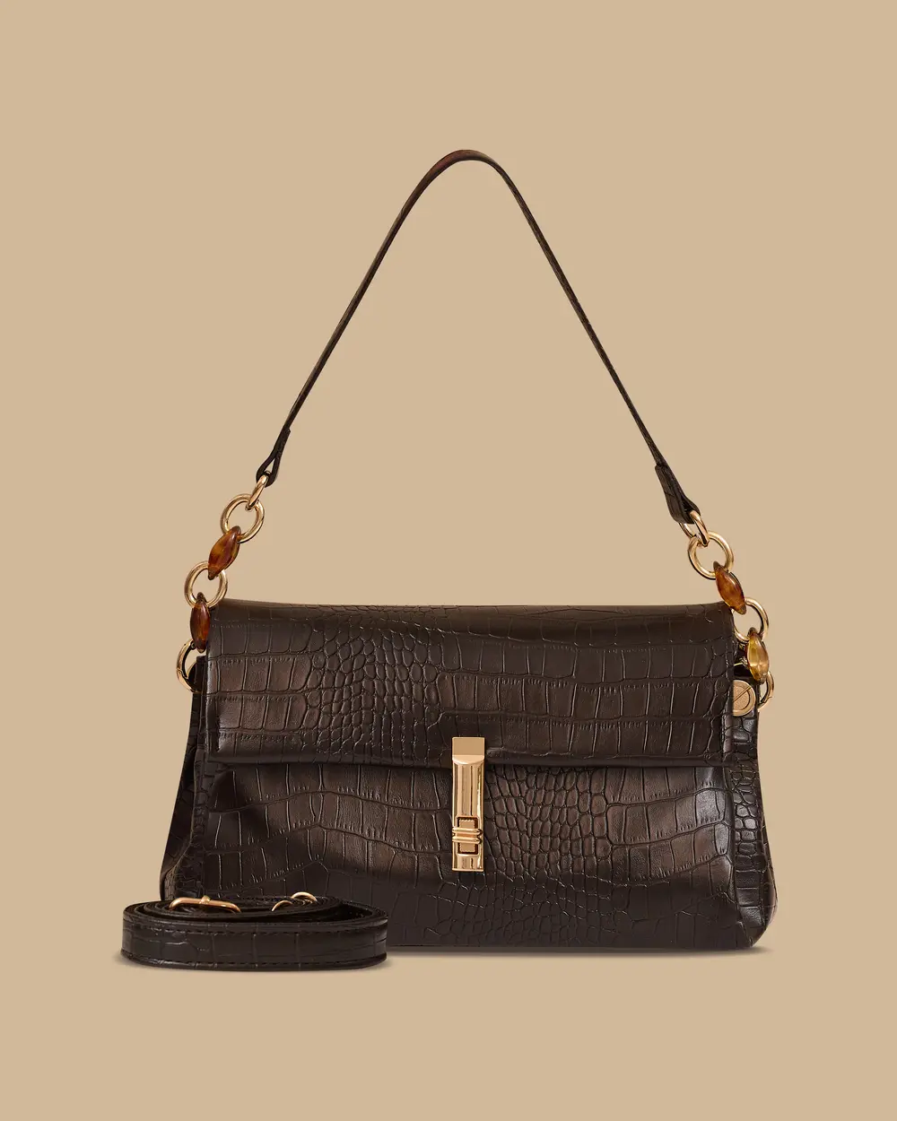 Kroko Desenli Zincir Detaylı Askılı Çanta