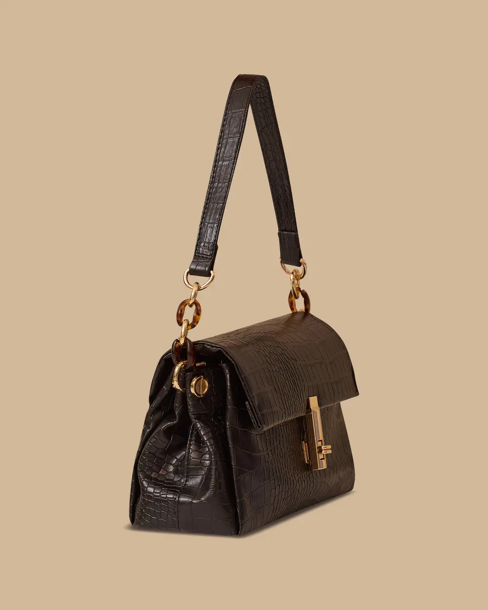 Kroko Desenli Zincir Detaylı Askılı Çanta