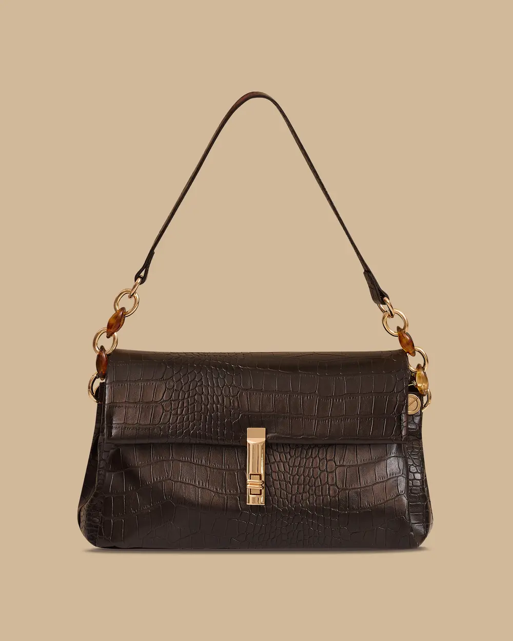 Kroko Desenli Zincir Detaylı Askılı Çanta