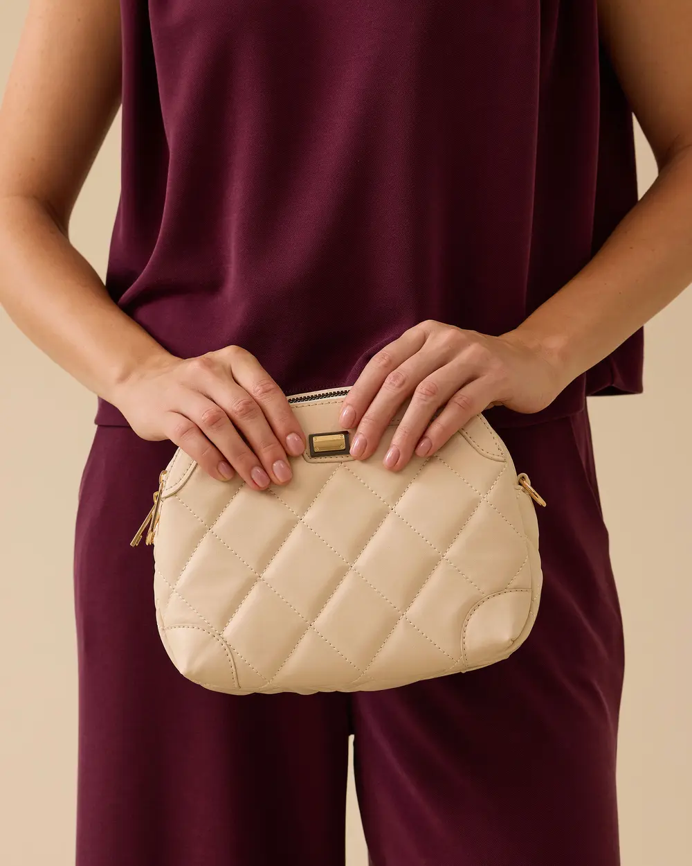 Quilted Patterned Zippered Handbag