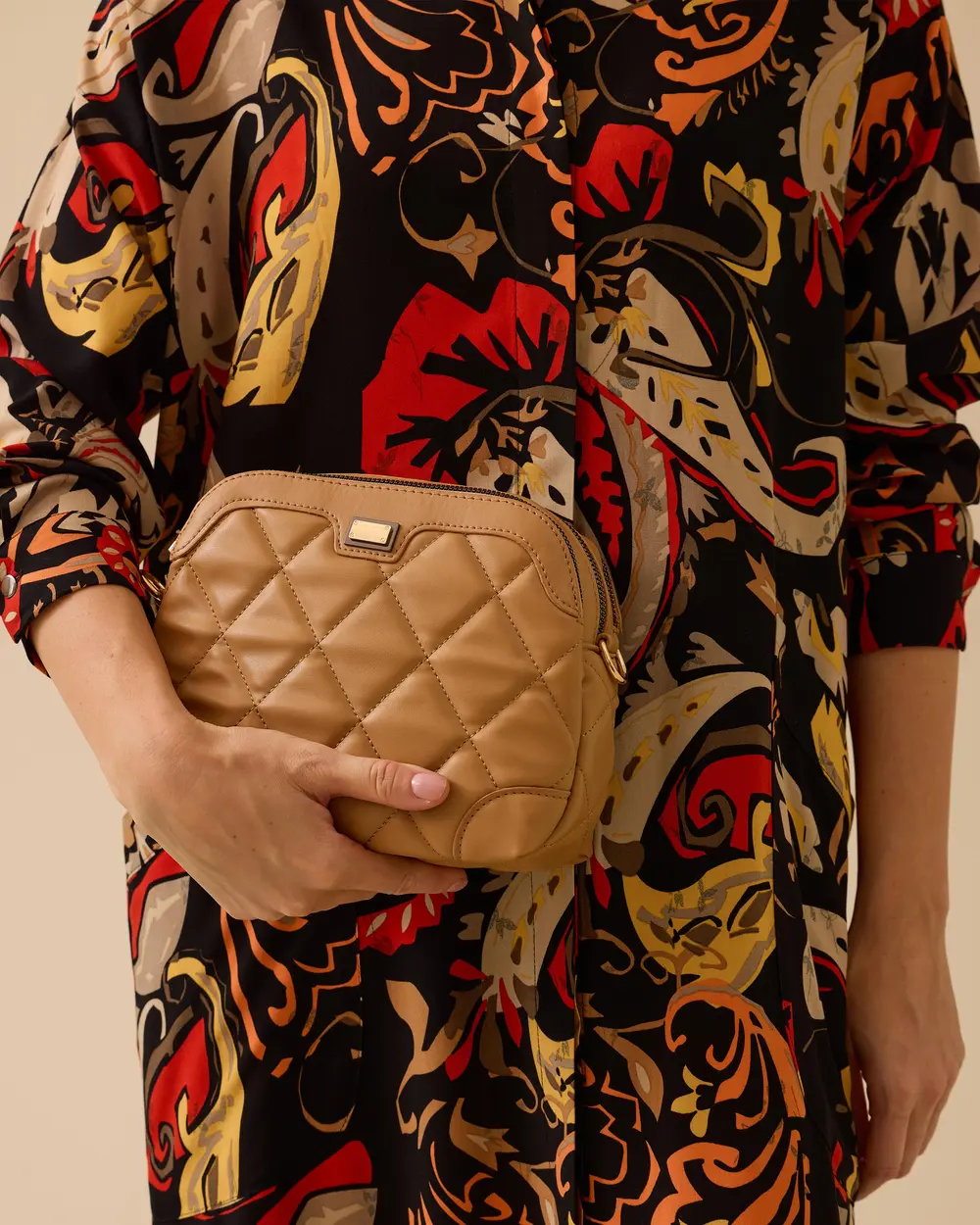 Quilted Patterned Zippered Handbag