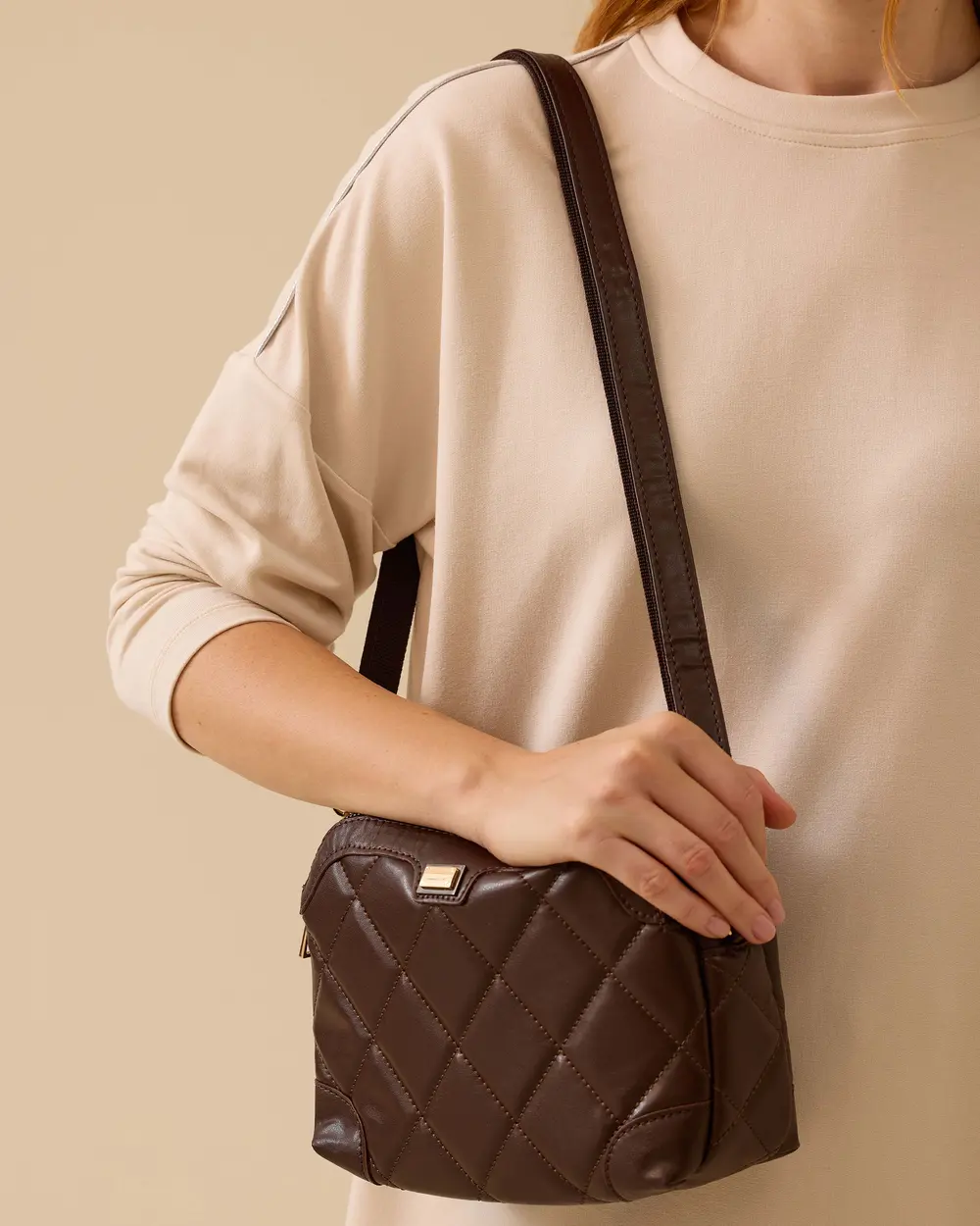 Quilted Patterned Zippered Handbag