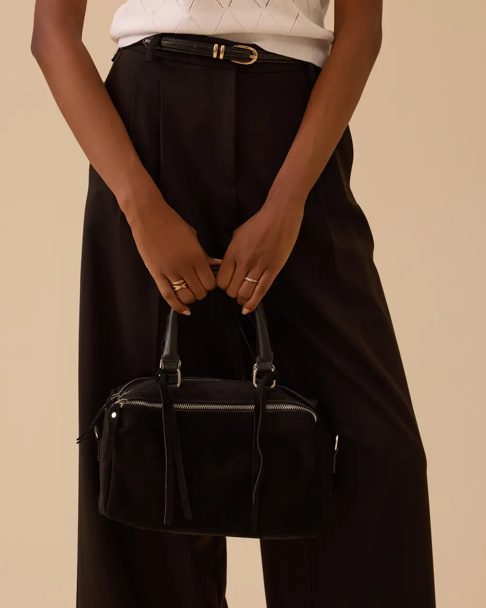 Çift Fermuarlı Püskül Detaylı Çanta