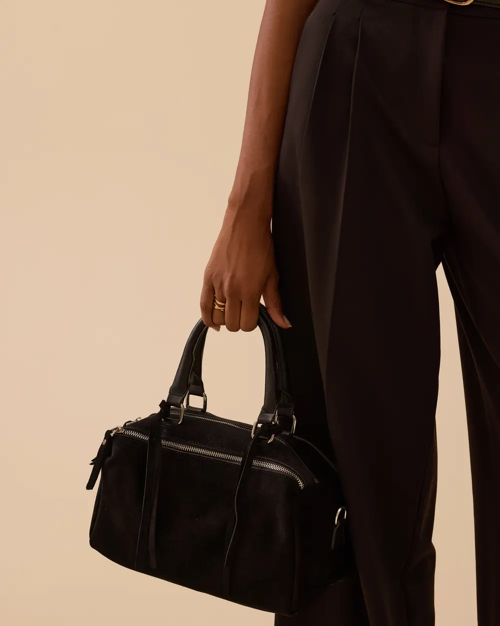 Çift Fermuarlı Püskül Detaylı Çanta