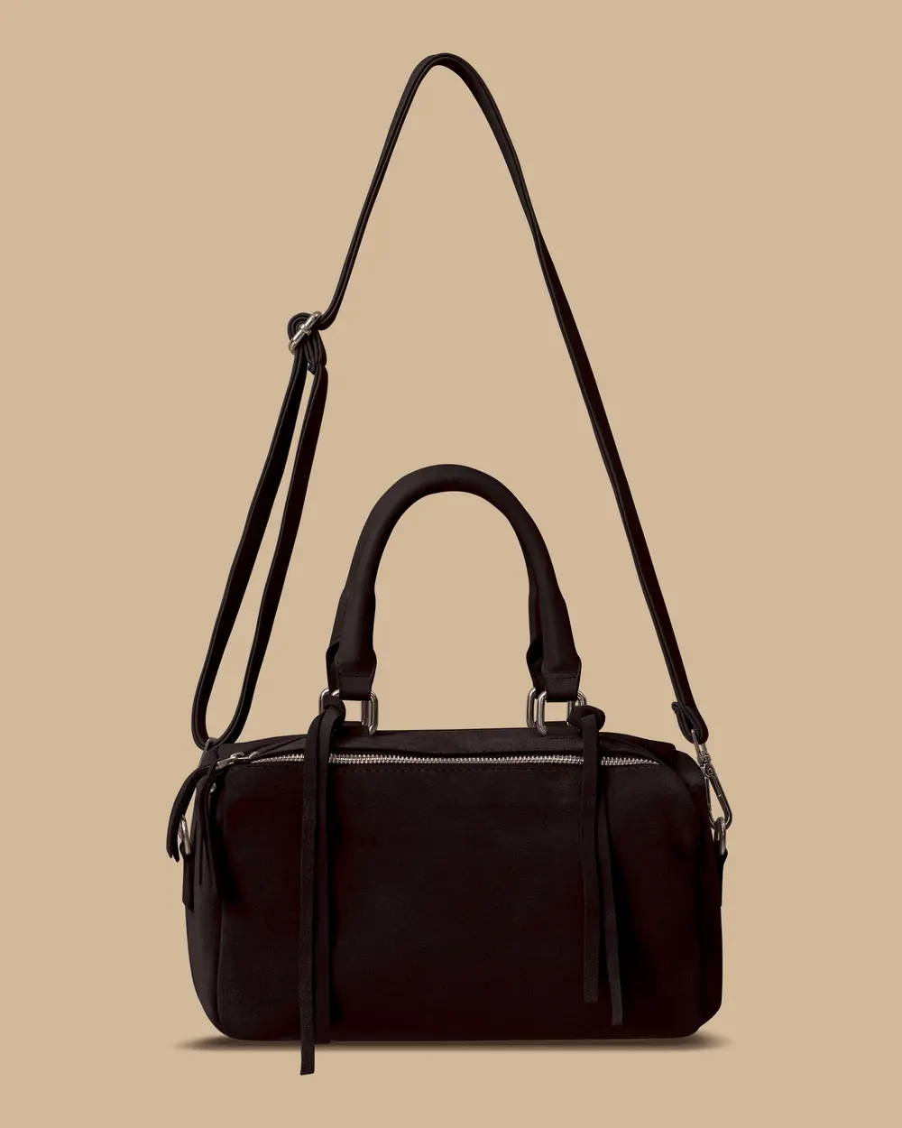 Çift Fermuarlı Püskül Detaylı Çanta