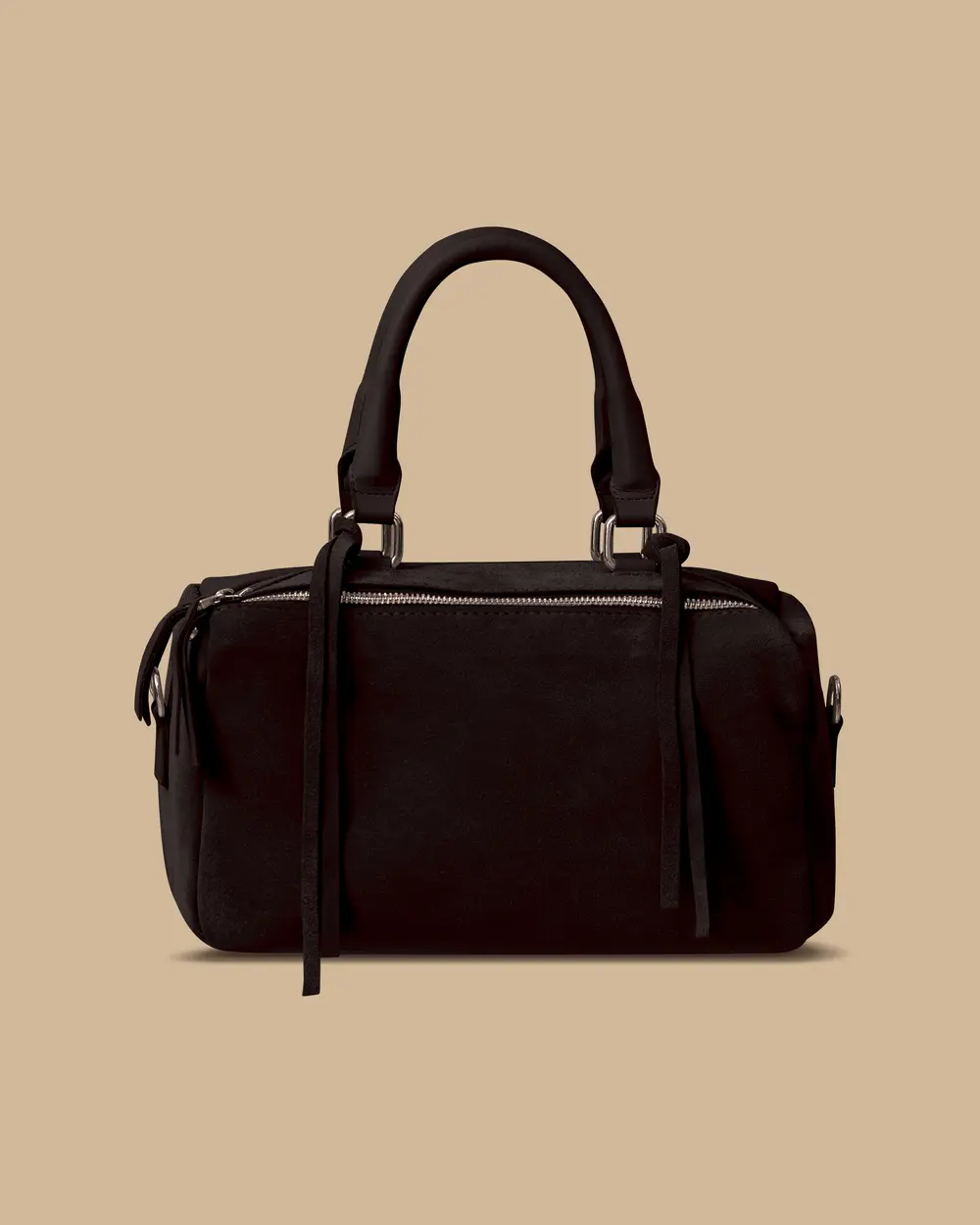 Çift Fermuarlı Püskül Detaylı Çanta