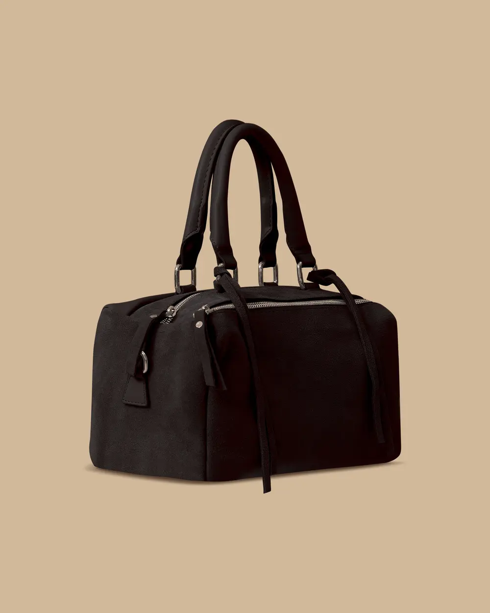 Çift Fermuarlı Püskül Detaylı Çanta