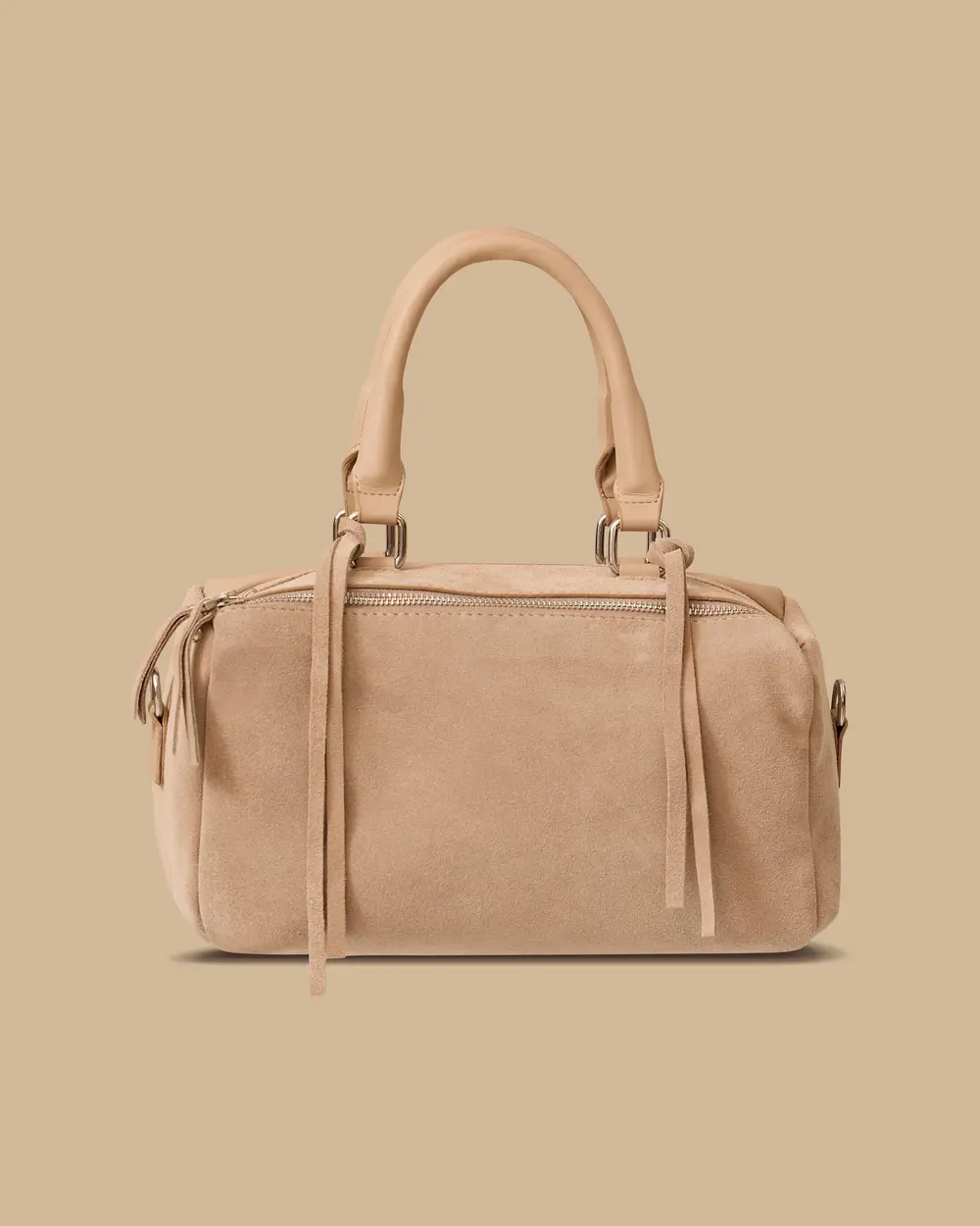 Çift Fermuarlı Püskül Detaylı Çanta