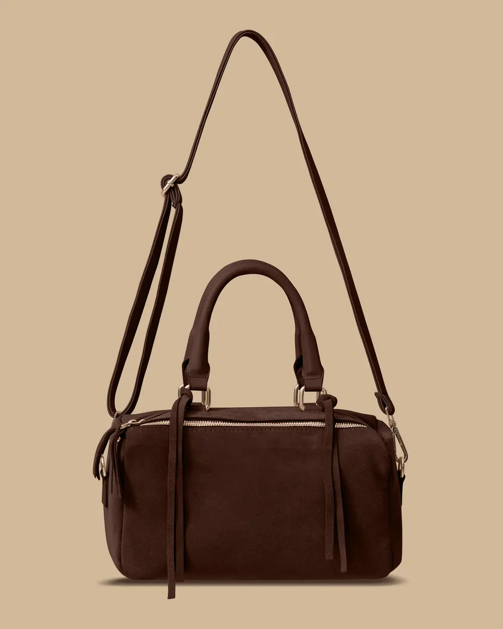 Çift Fermuarlı Püskül Detaylı Çanta