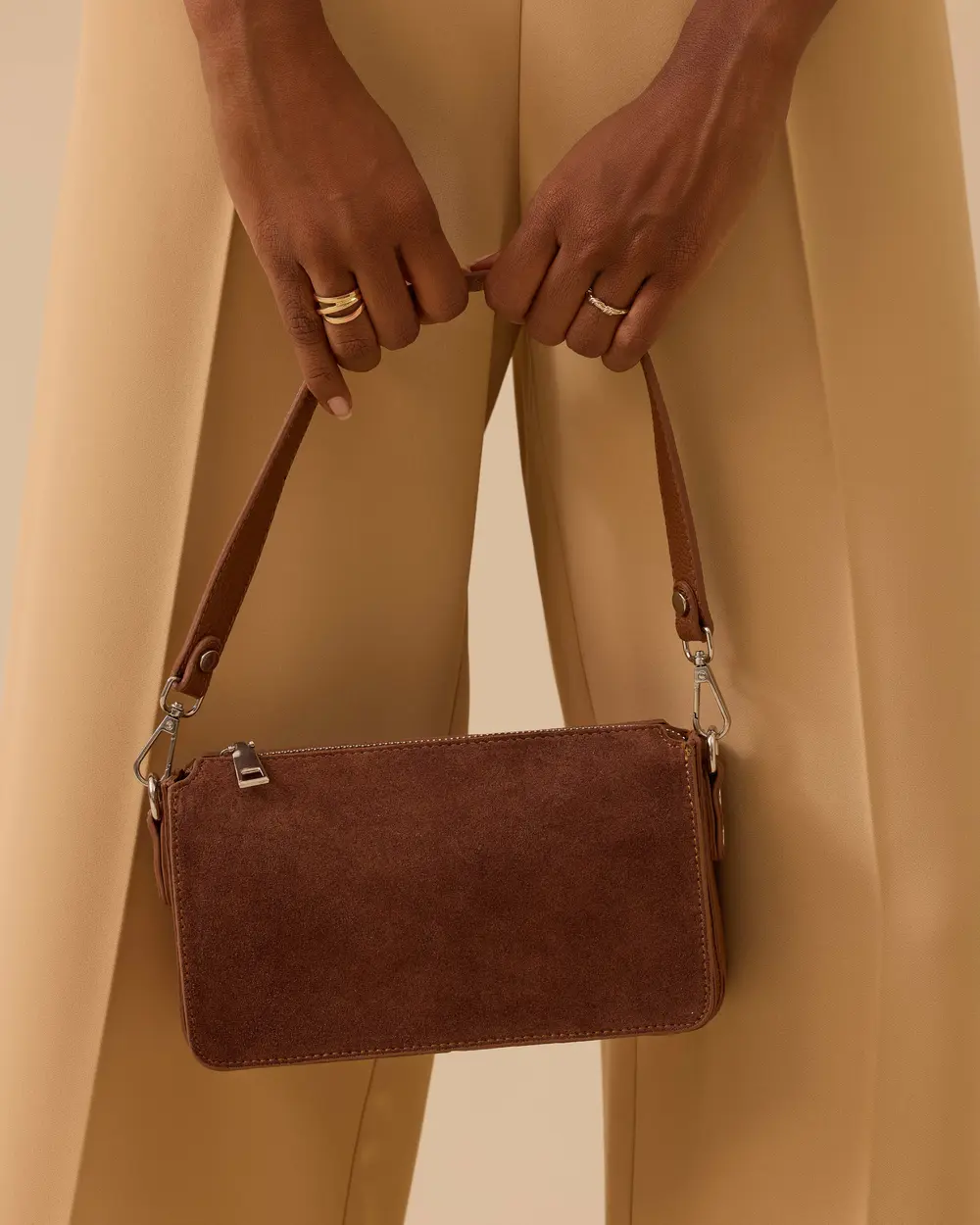 Fermuarlı Suni Deri Detaylı Çanta