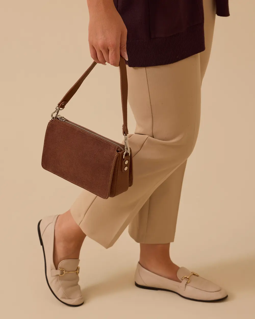 Fermuarlı Suni Deri Detaylı Çanta