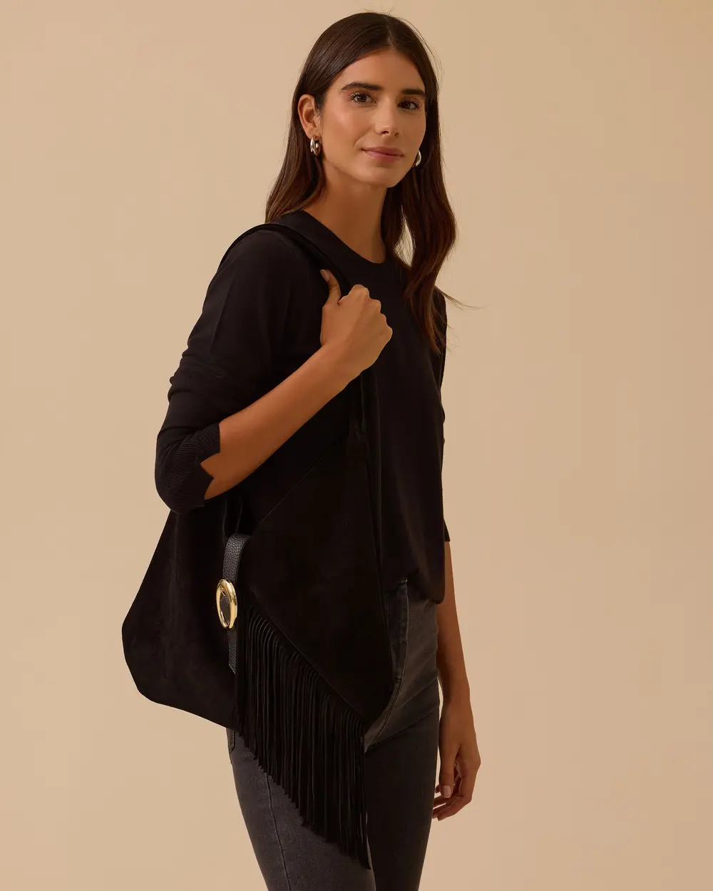 Püskül Detaylı Süet Çanta