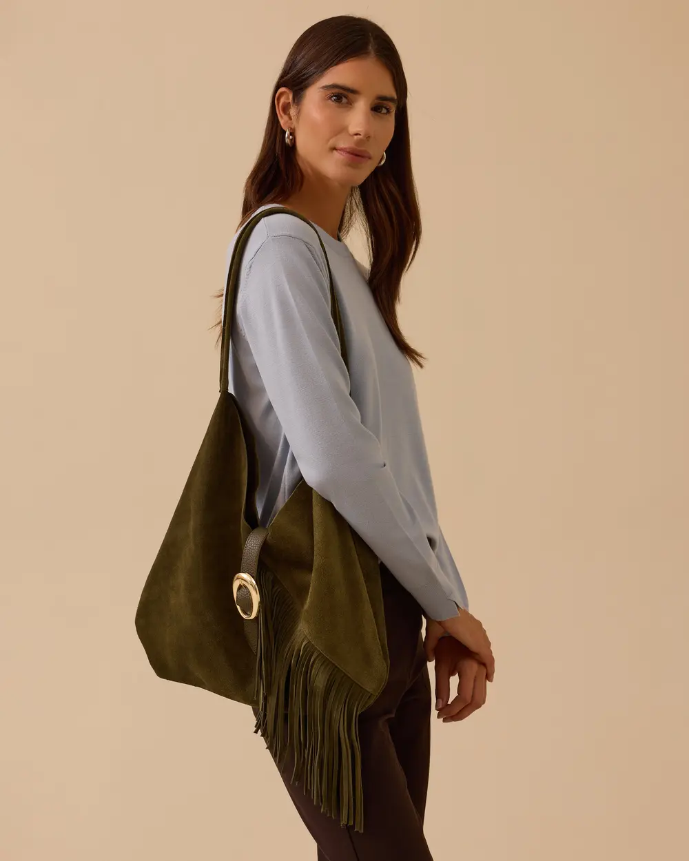 Püskül Detaylı Süet Çanta