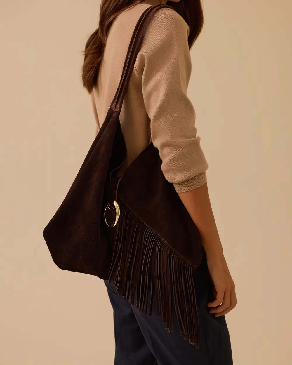 Püskül Detaylı Süet Çanta