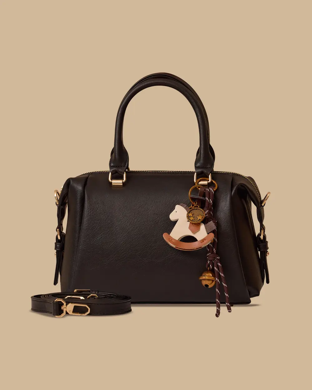 Aksesuarlı Tek Fermuarlı Omuz Çantası