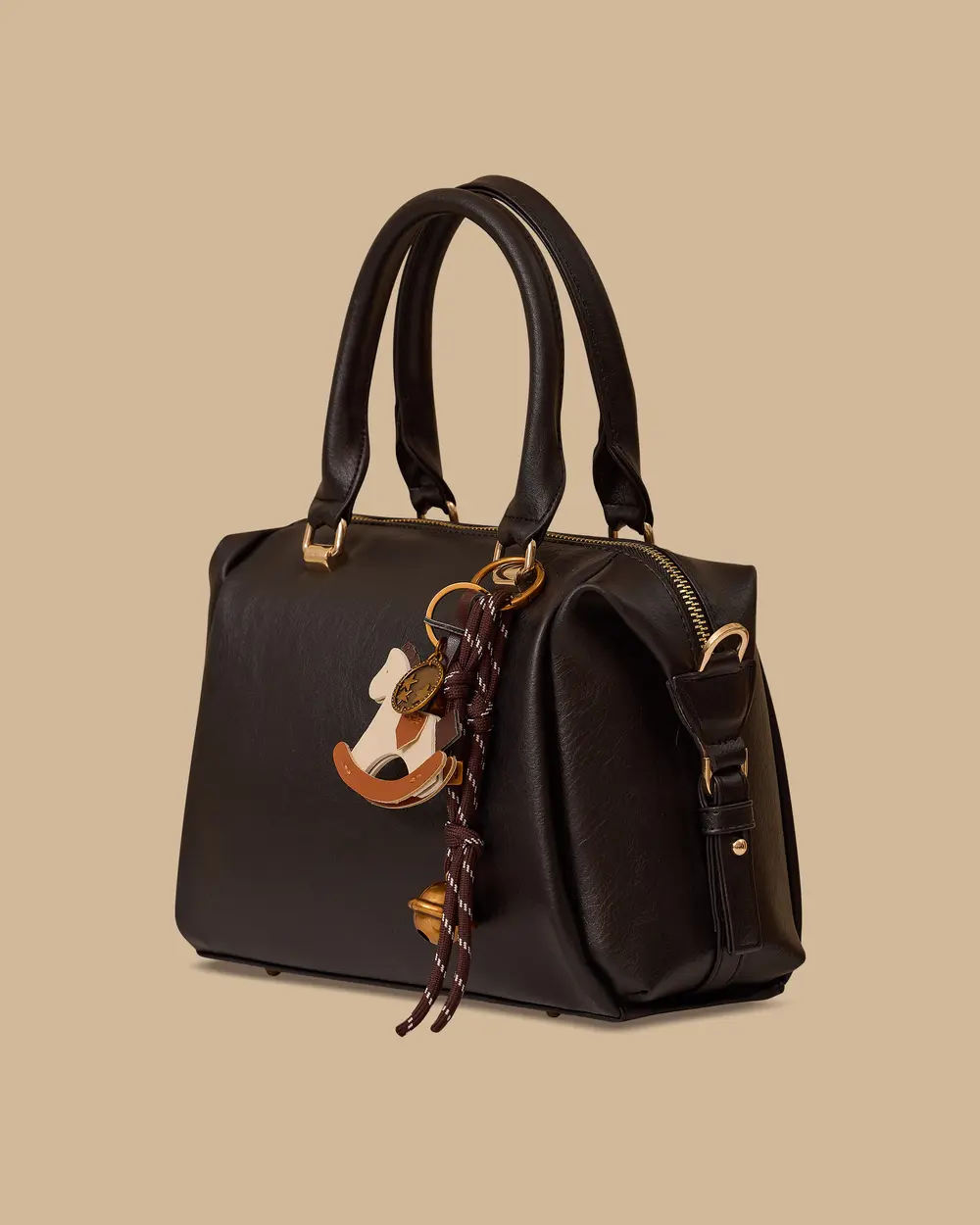 Aksesuarlı Tek Fermuarlı Omuz Çantası