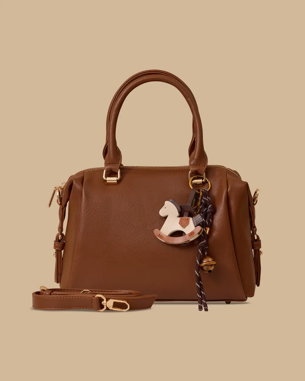 Aksesuarlı Tek Fermuarlı Omuz Çantası