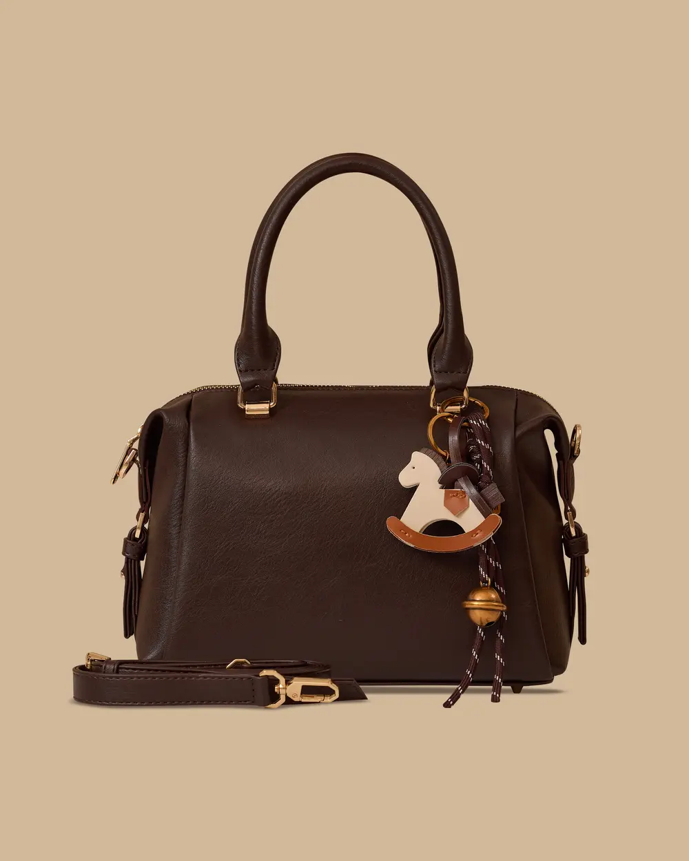 Aksesuarlı Tek Fermuarlı Omuz Çantası