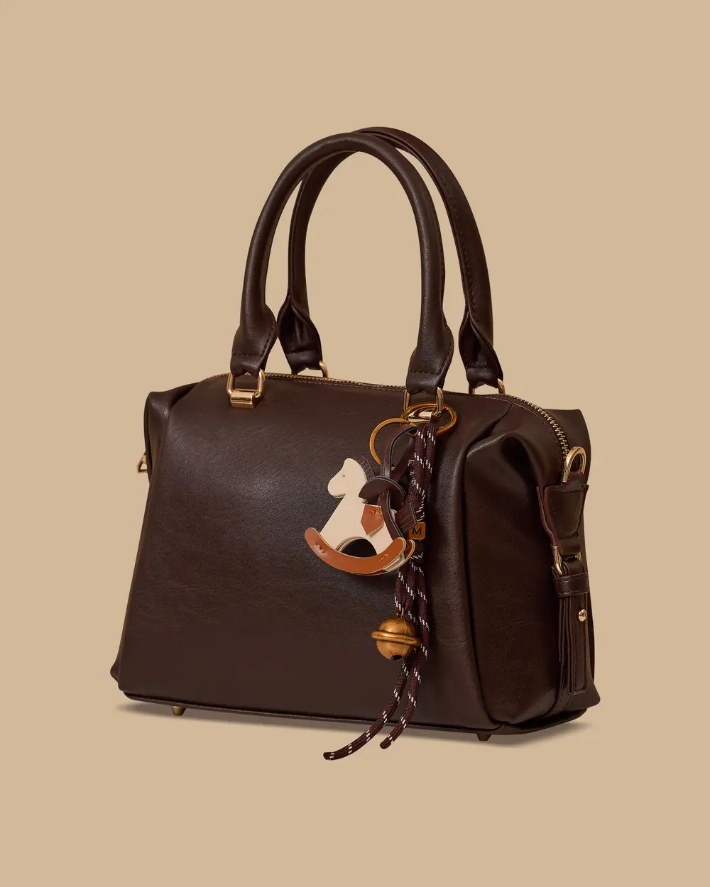 Aksesuarlı Tek Fermuarlı Omuz Çantası