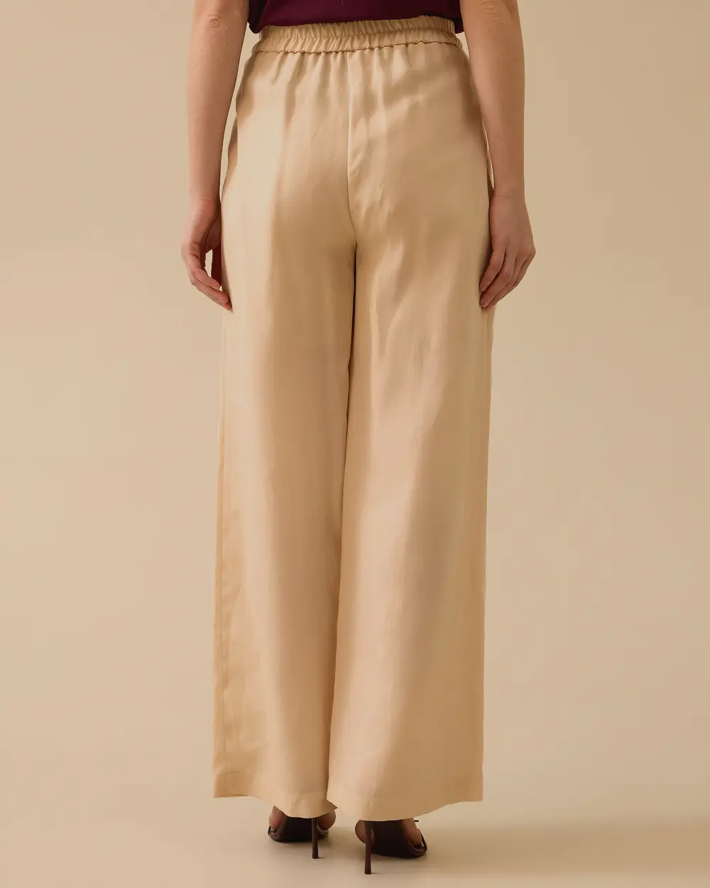 Linen Look Pleated Wide Leg Trousers