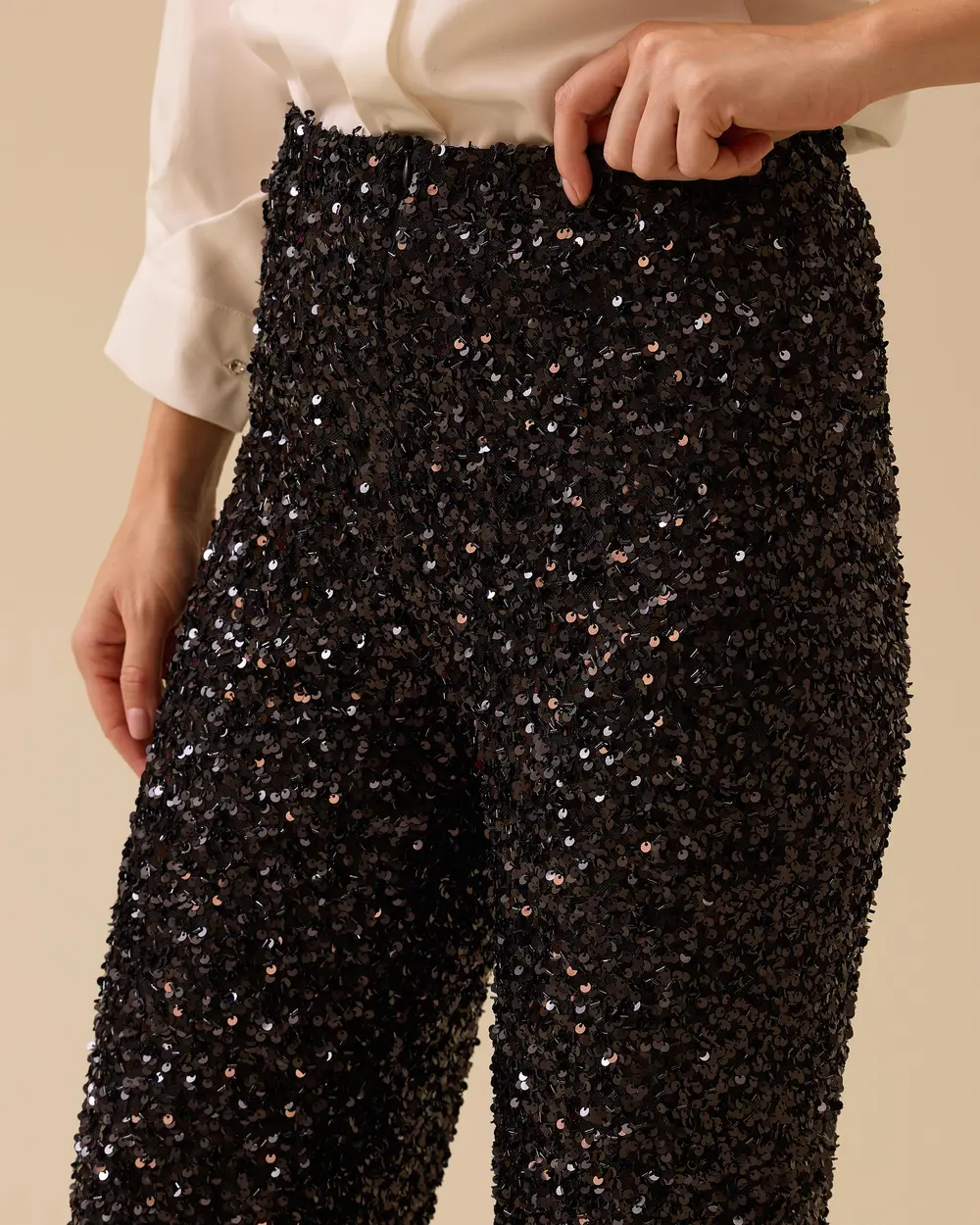 Sequin Embroidered Wide Leg Pants