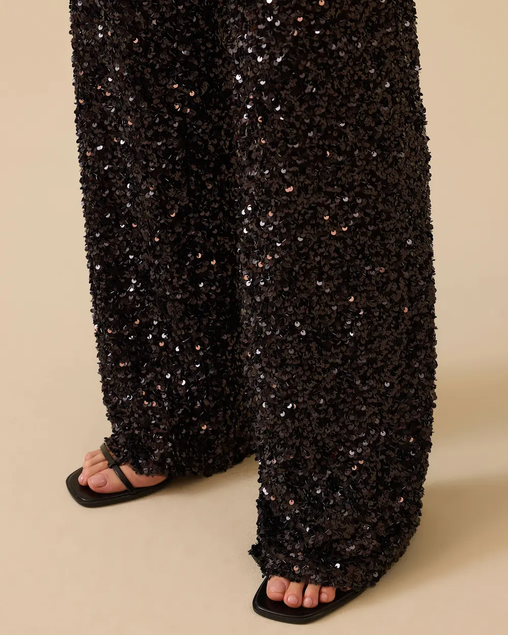 Sequin Embroidered Wide Leg Pants
