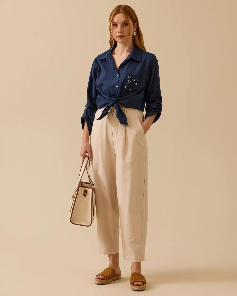 Linen Look Ankle Length Pants