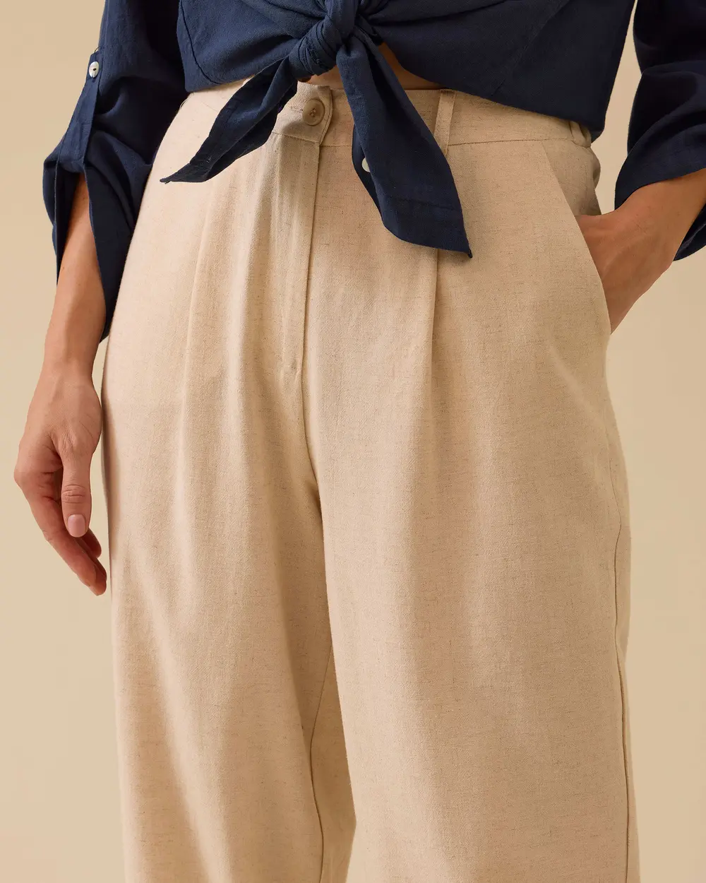 Linen Look Ankle Length Pants
