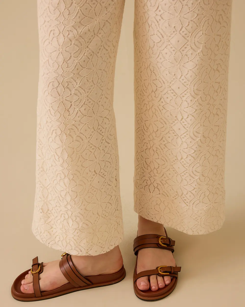 Lace Textured Wide Leg Trousers