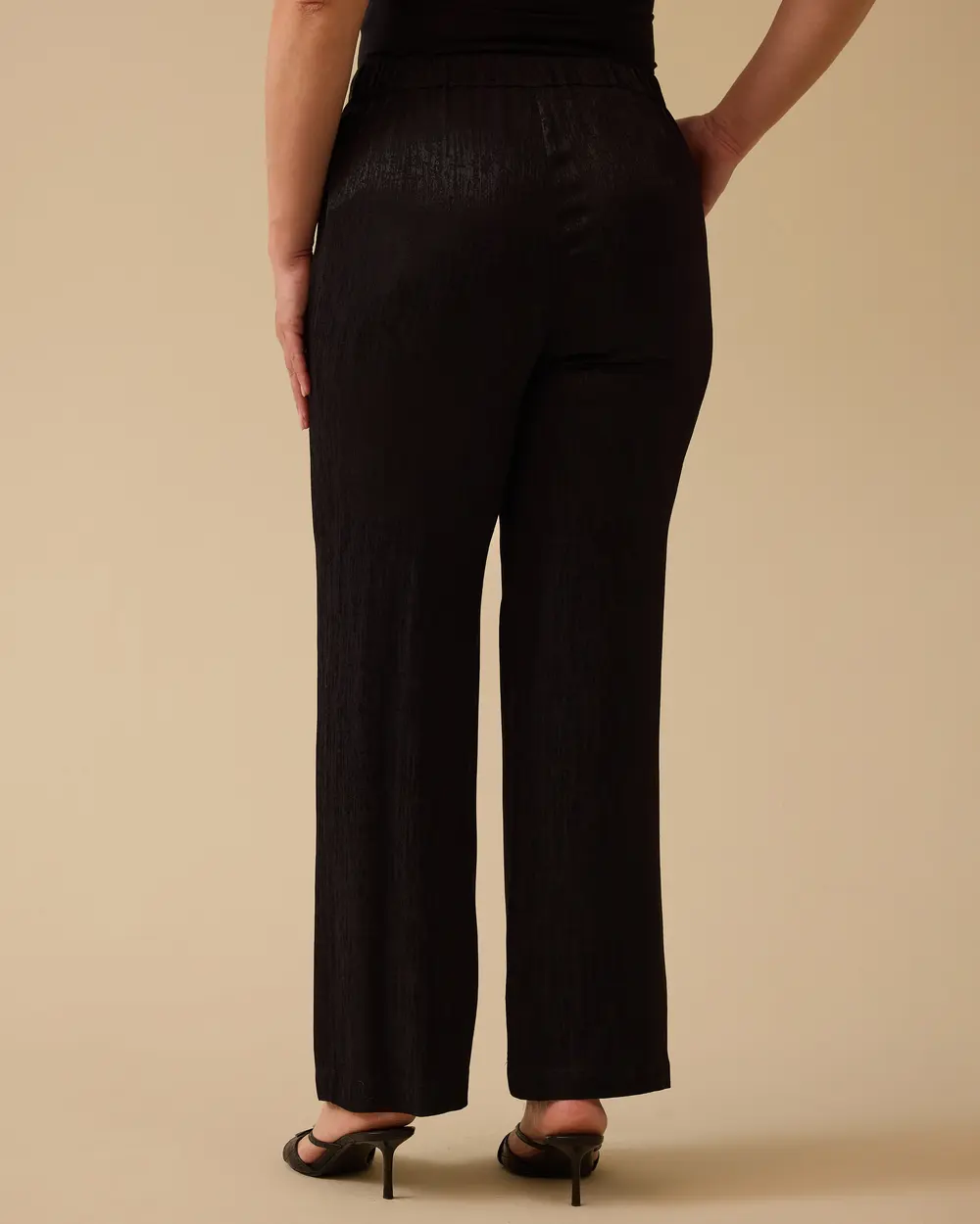 Plus Size Shiny Textured Wide Leg Pants