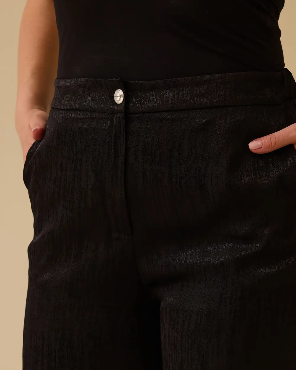 Plus Size Shiny Textured Wide Leg Pants