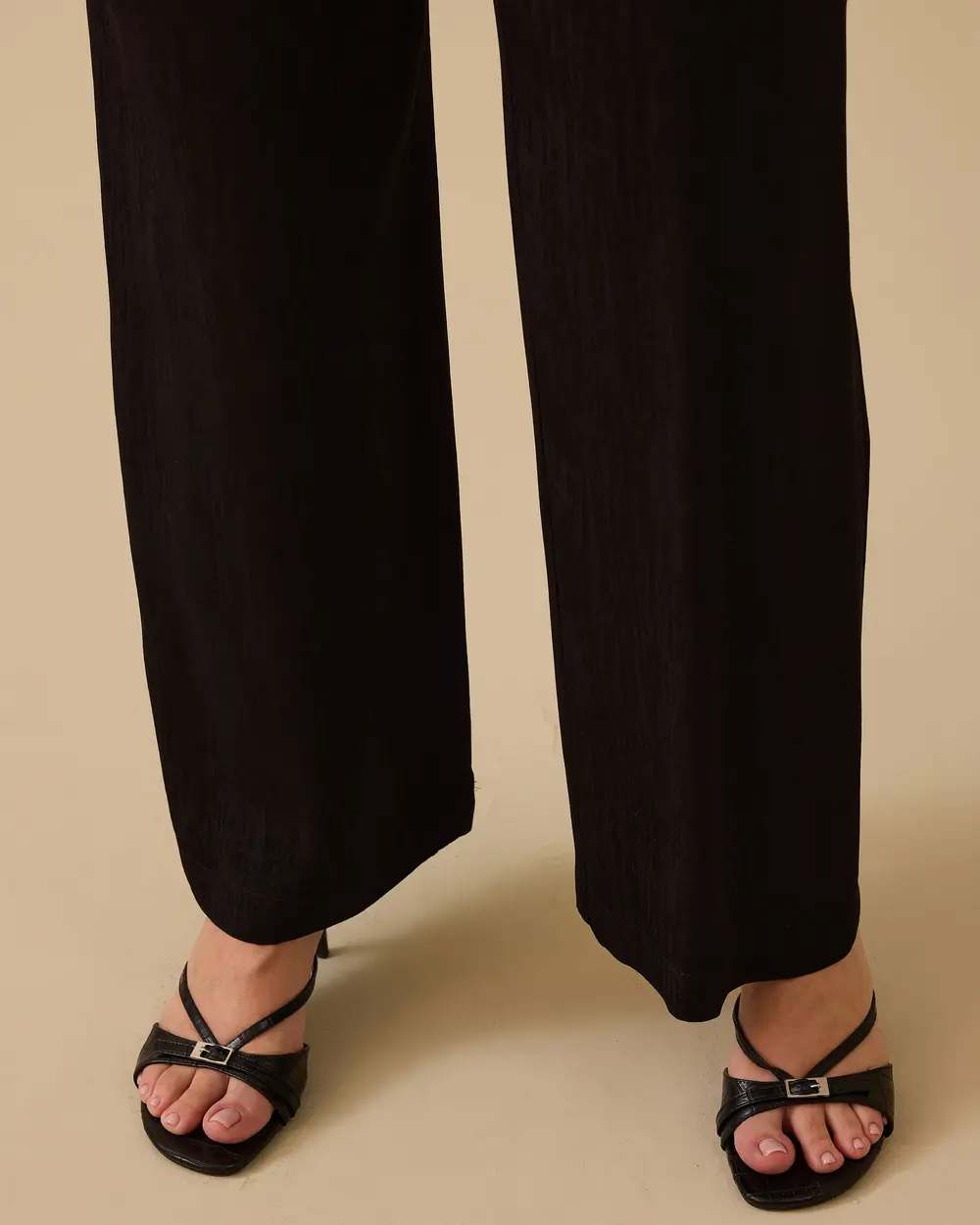 Plus Size Shiny Textured Wide Leg Pants