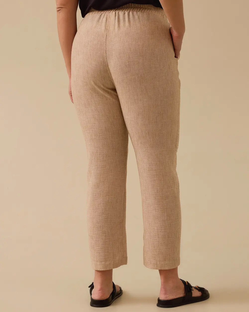 Plus Size Elastic Waist Linen Look Pants