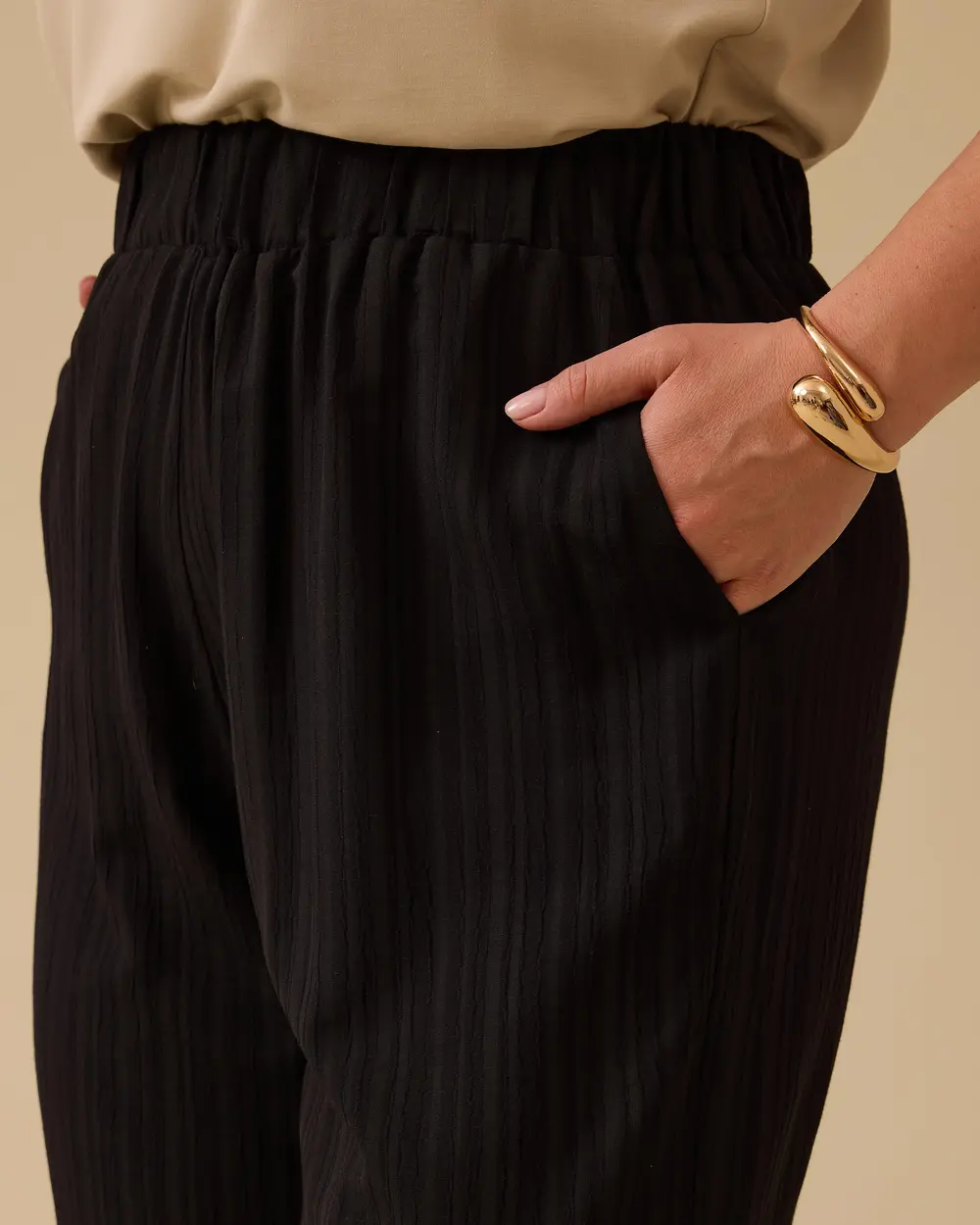 Büyük Beden Dokulu Geniş Paça Pantolon