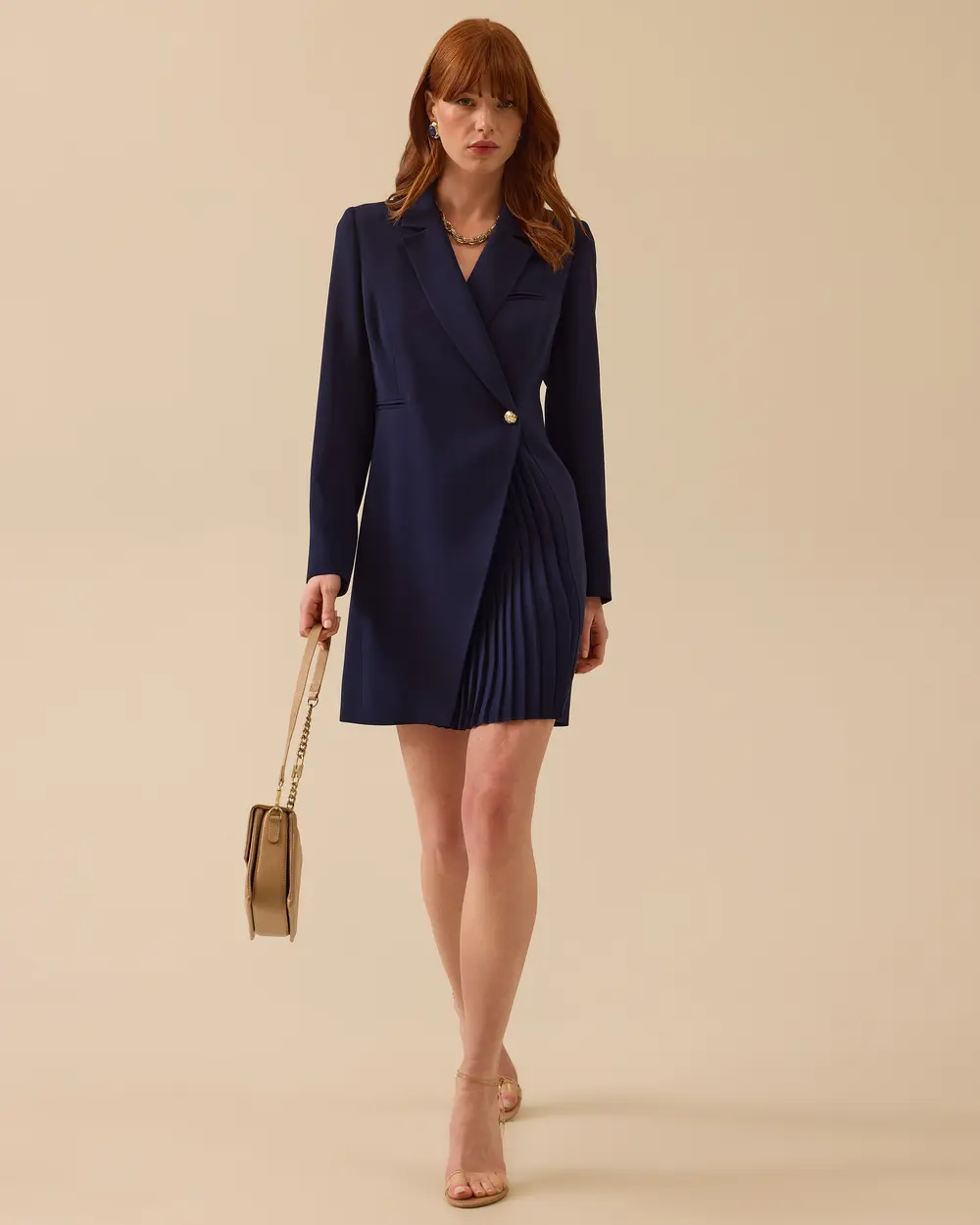One Button Long Jacket with Pleated Detail