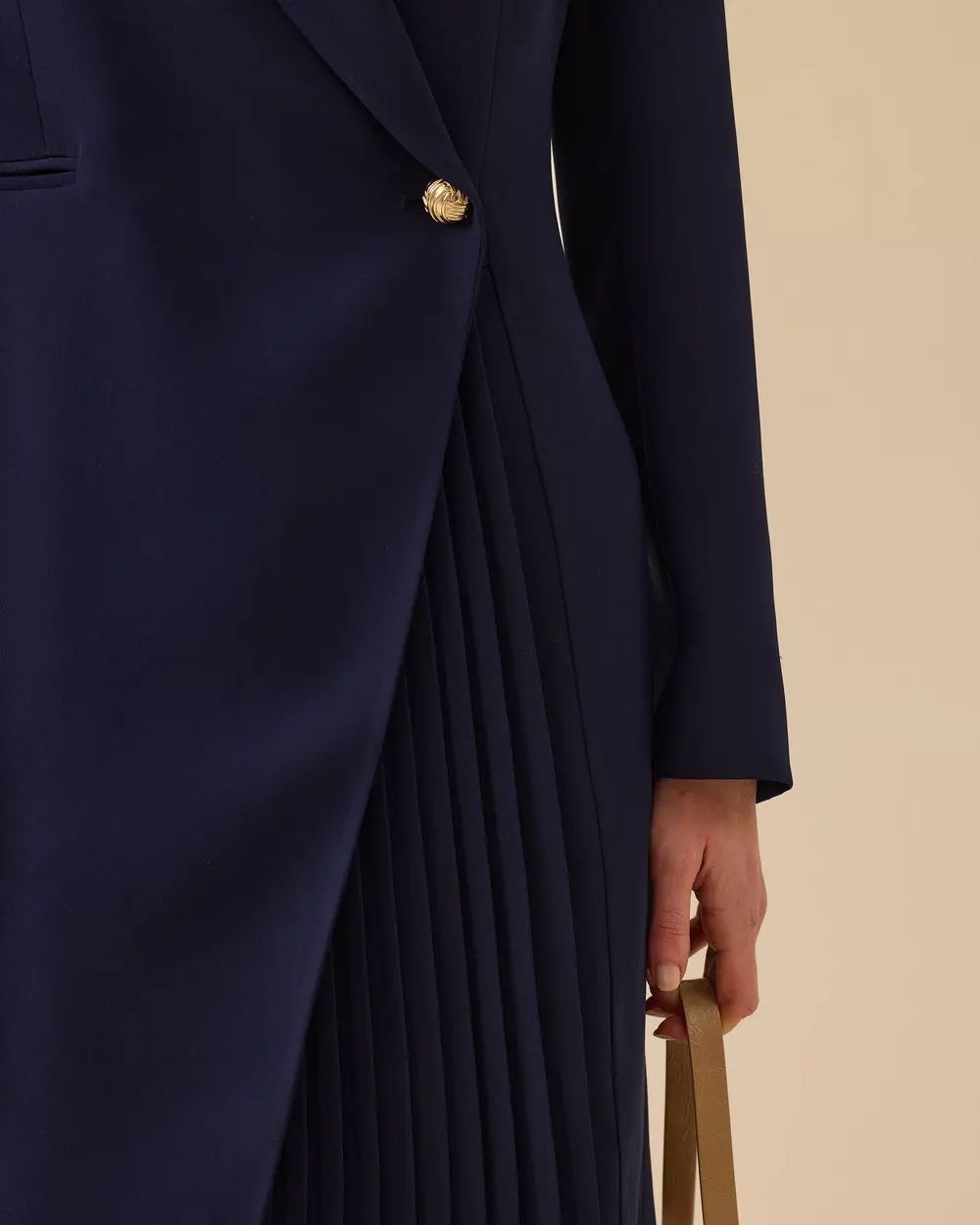 One Button Long Jacket with Pleated Detail