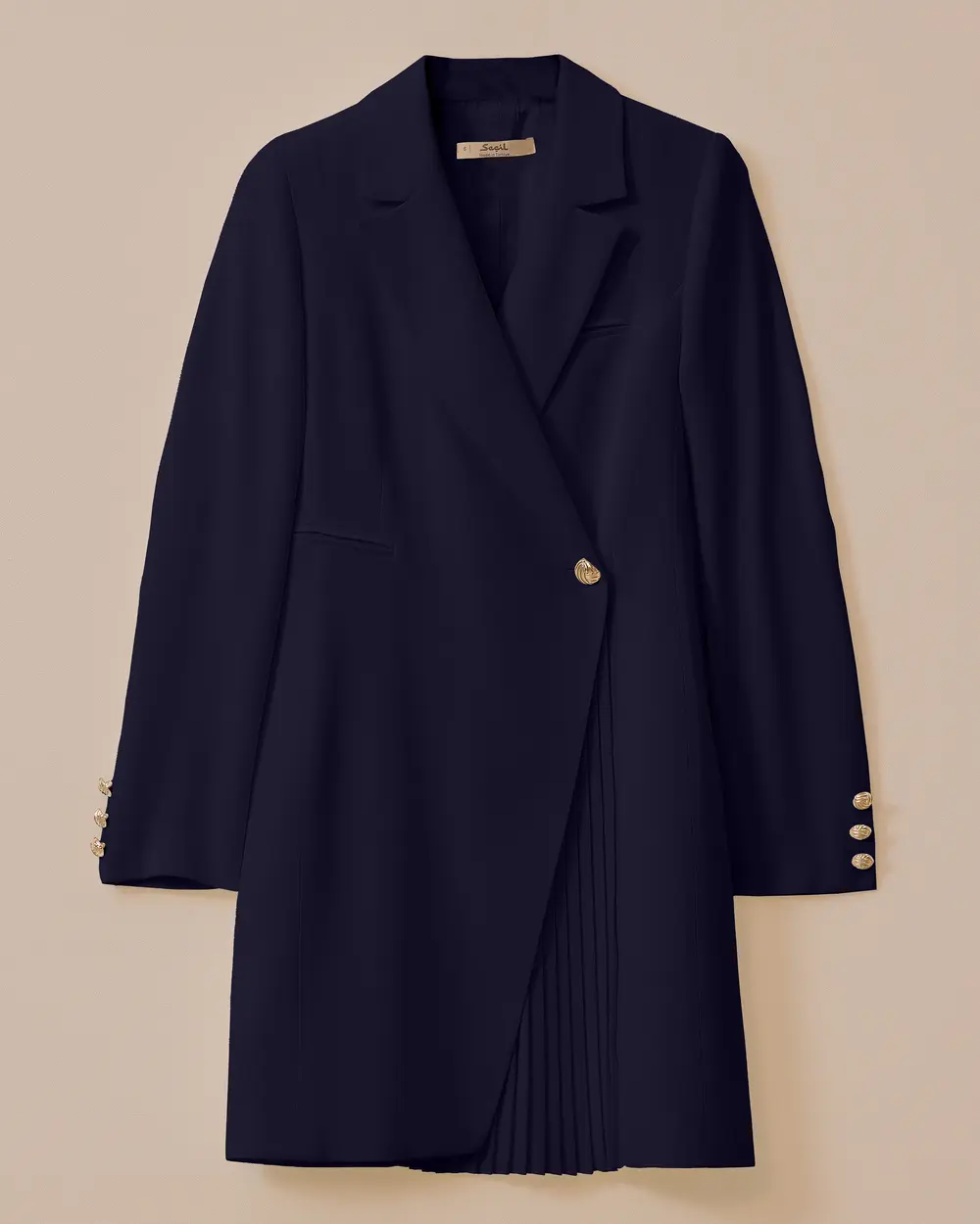 One Button Long Jacket with Pleated Detail