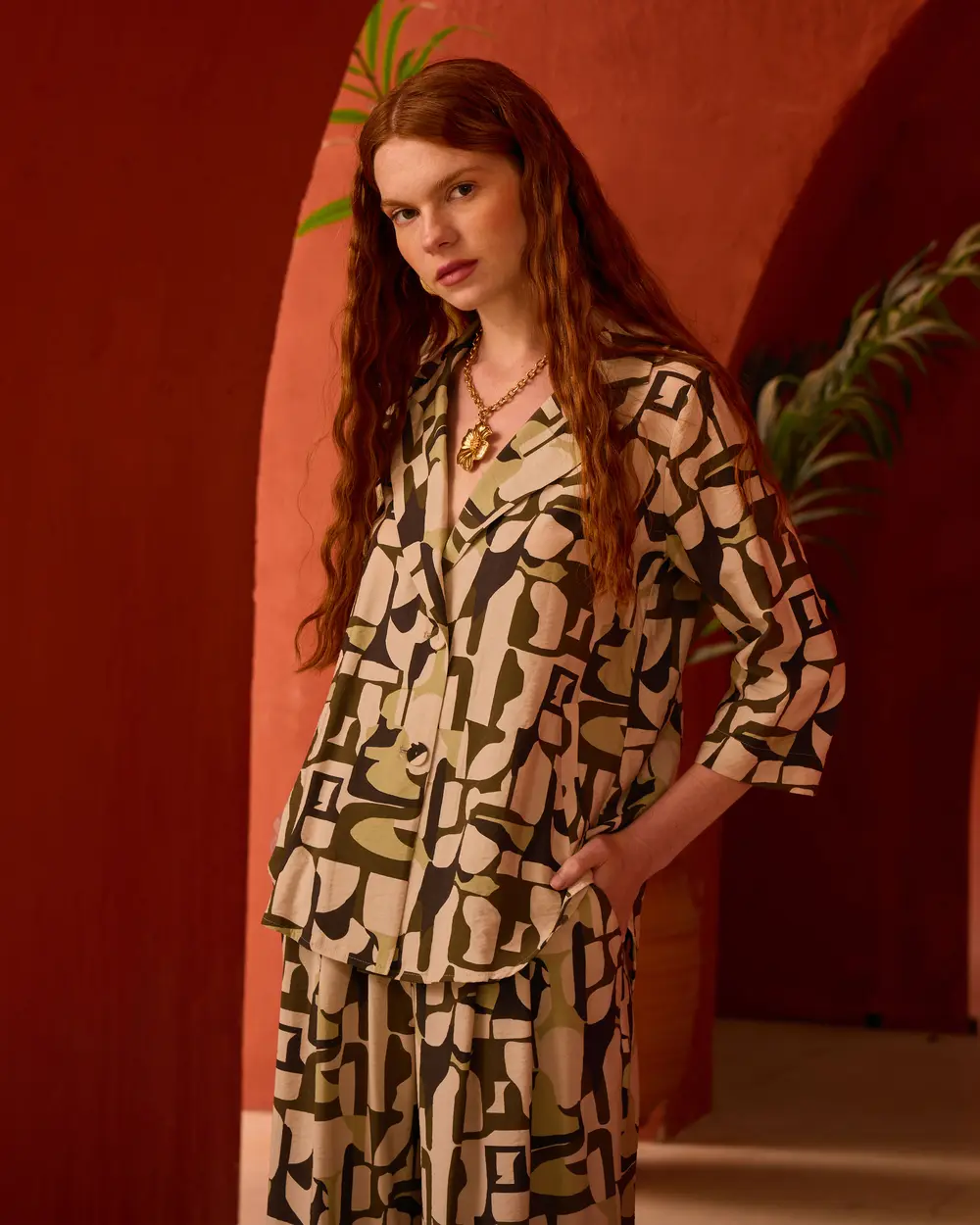 Oversized Shirt with Patterned Buttons