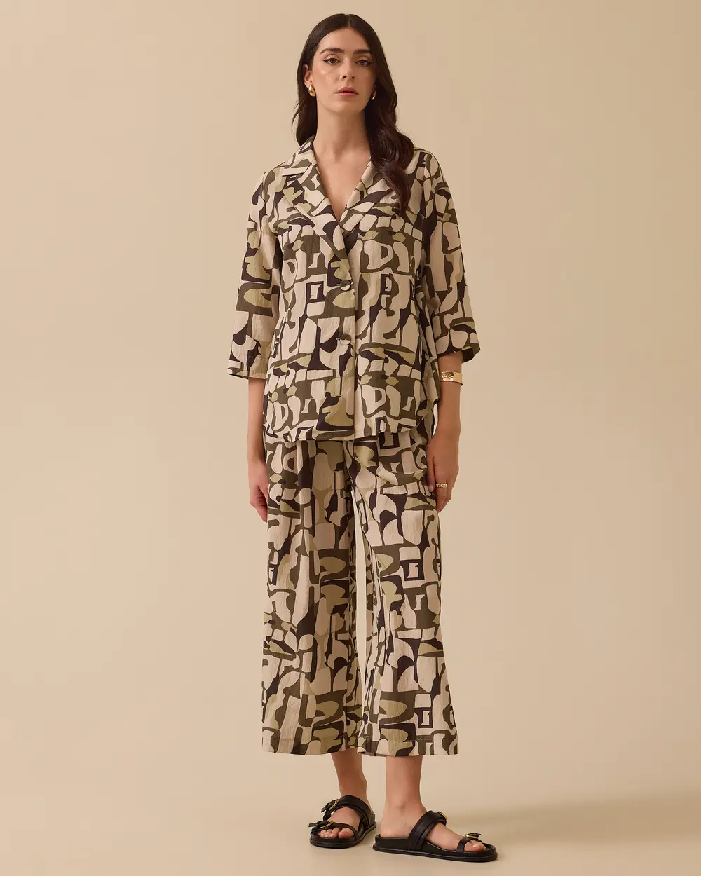 Oversized Shirt with Patterned Buttons