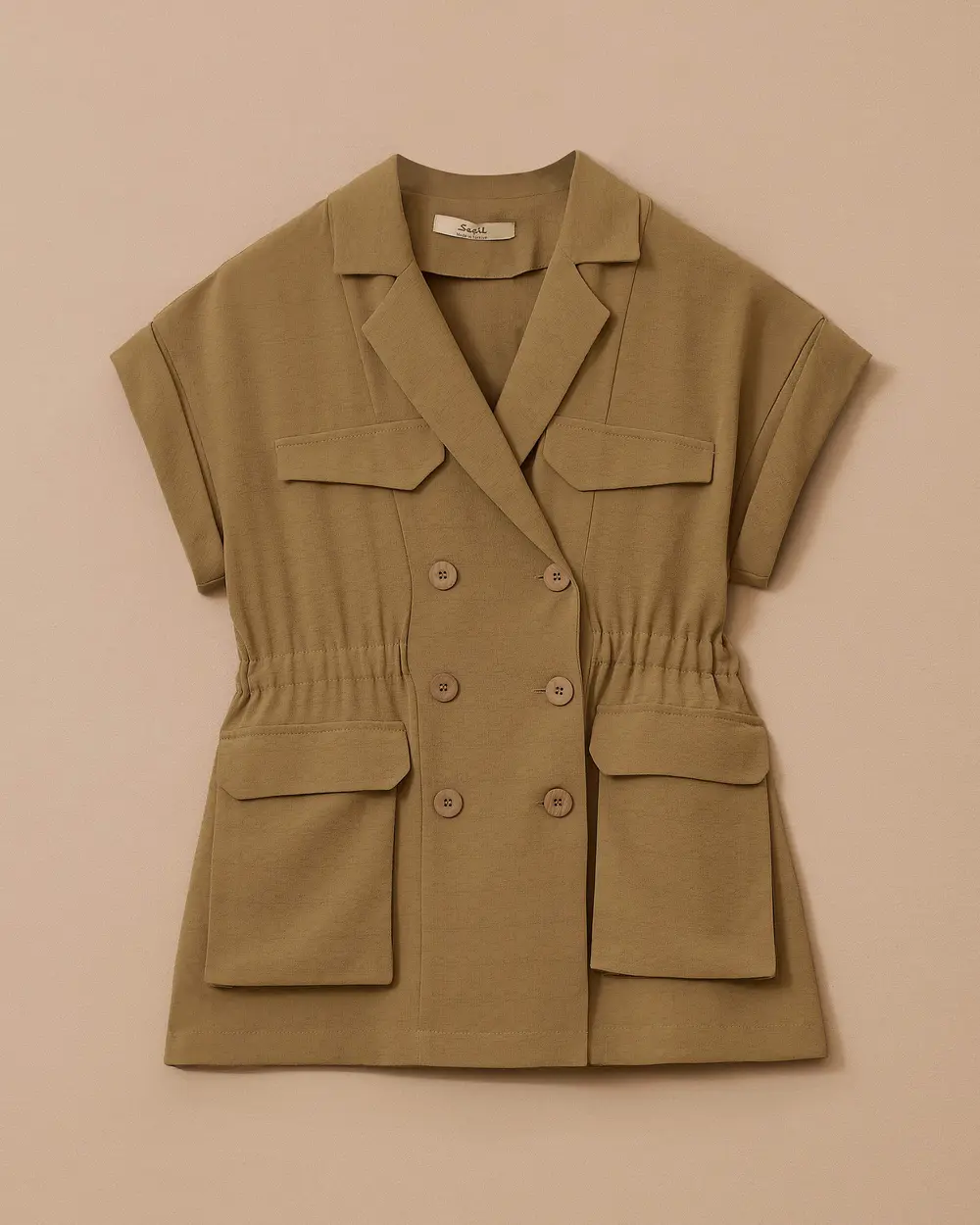 Buttoned Jacket with Drawstring Waist