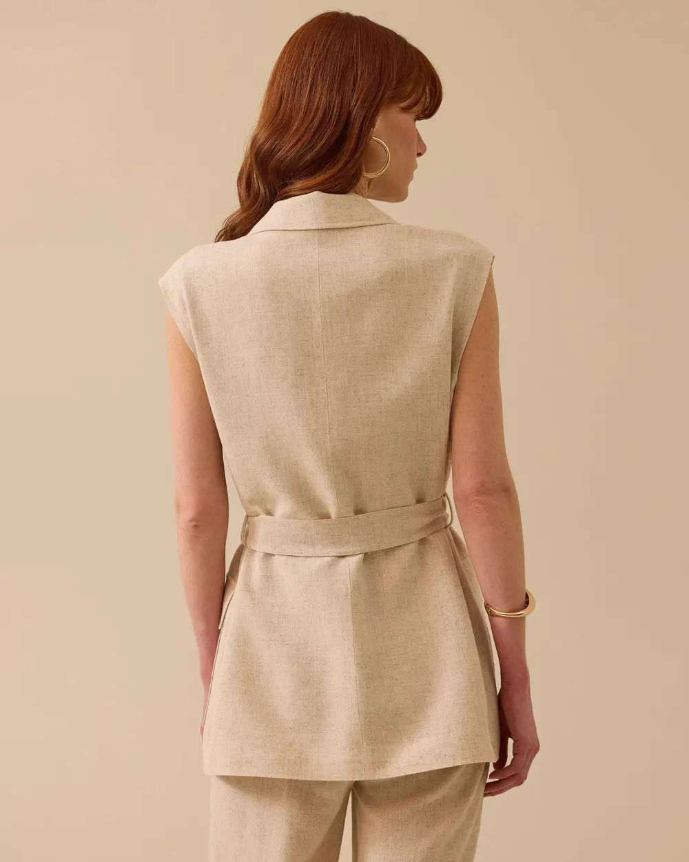 Belted Linen Vest with Pockets