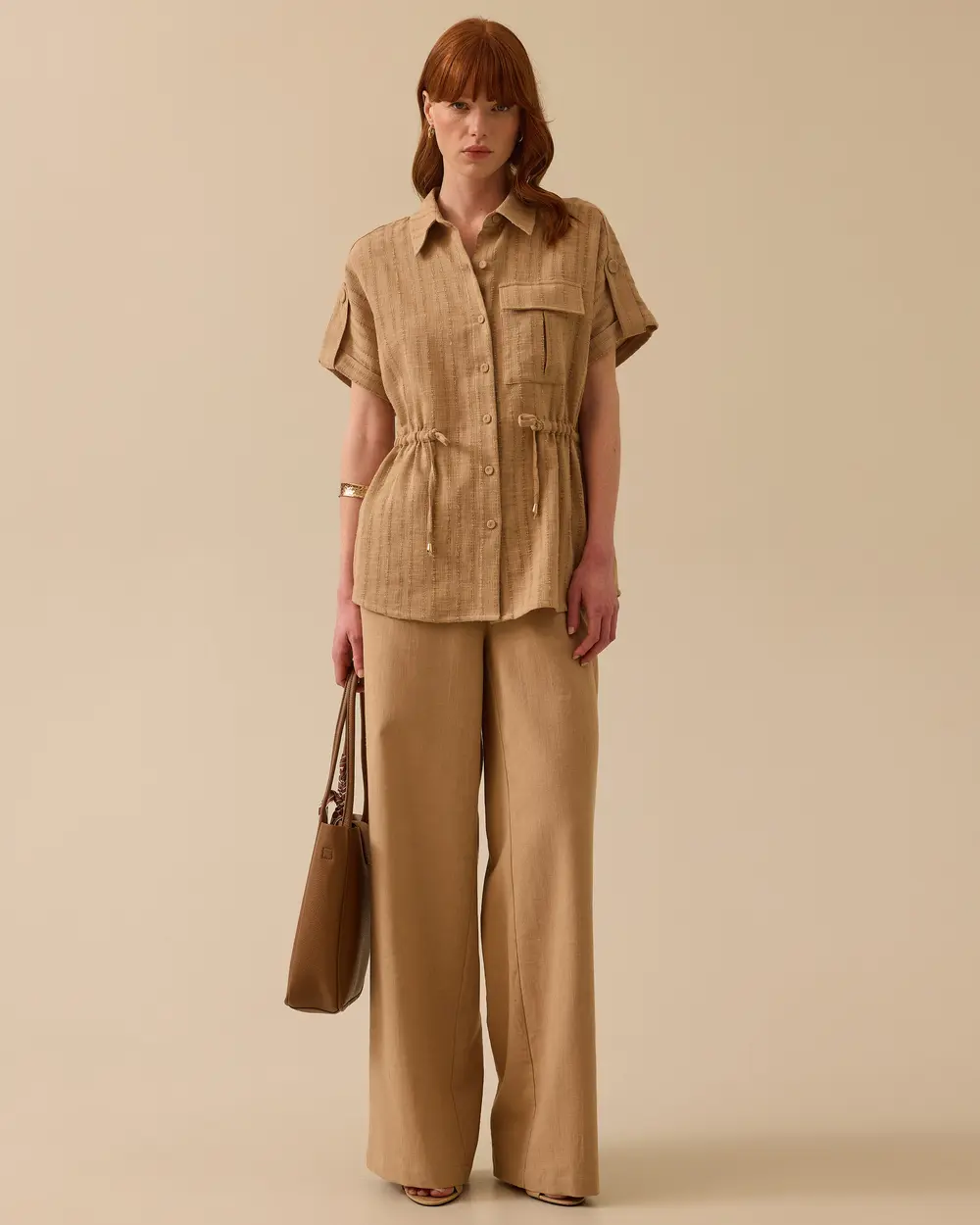 Waist Drawstring Buttoned Linen Vest
