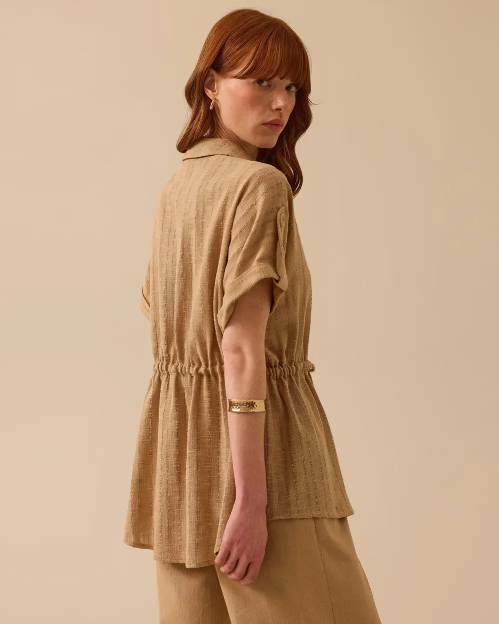 Waist Drawstring Buttoned Linen Vest