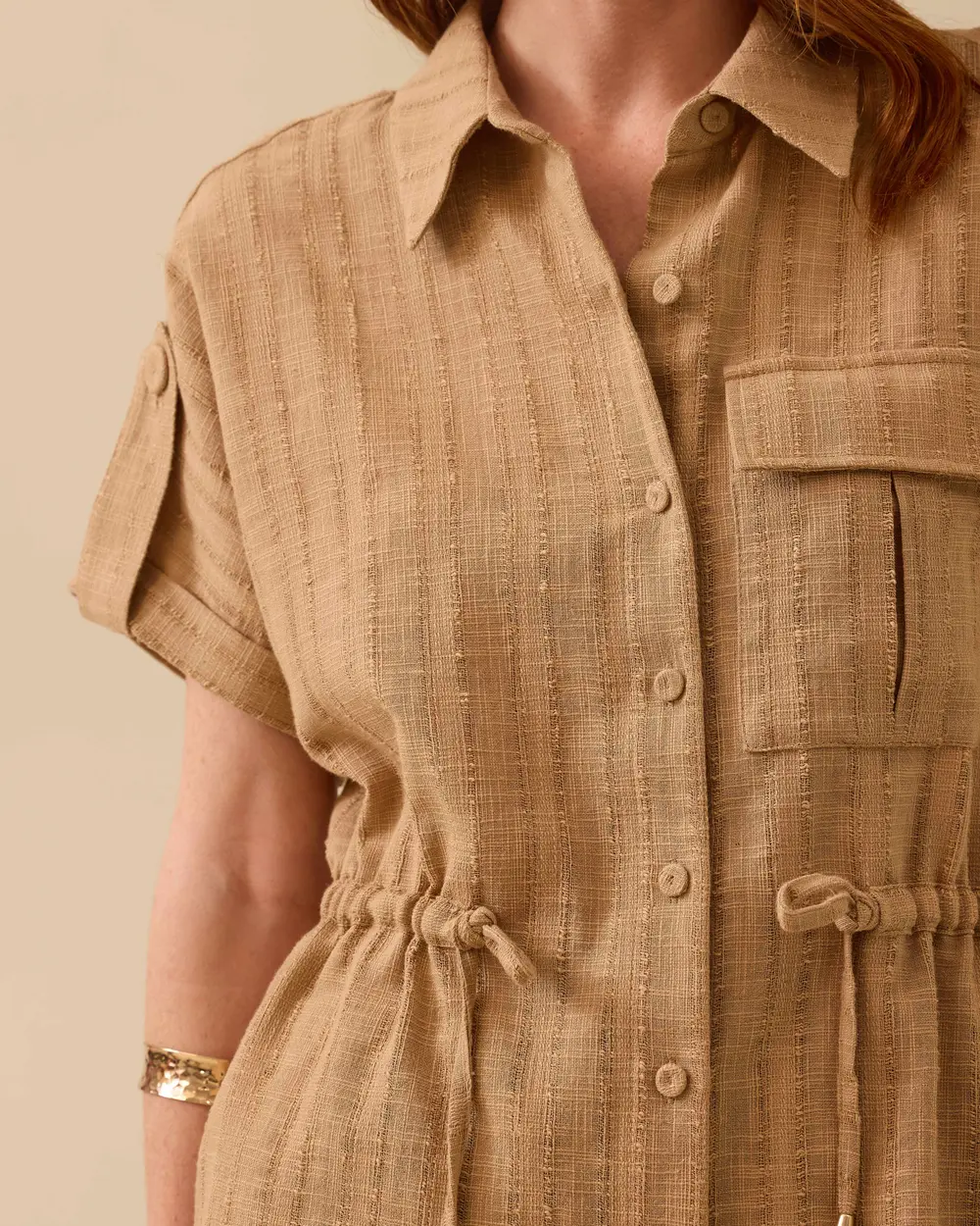 Waist Drawstring Buttoned Linen Vest