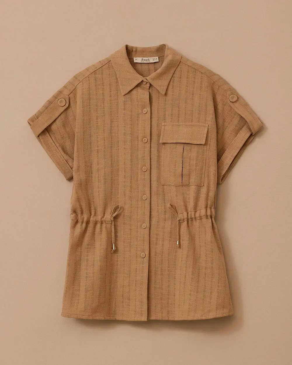 Waist Drawstring Buttoned Linen Vest