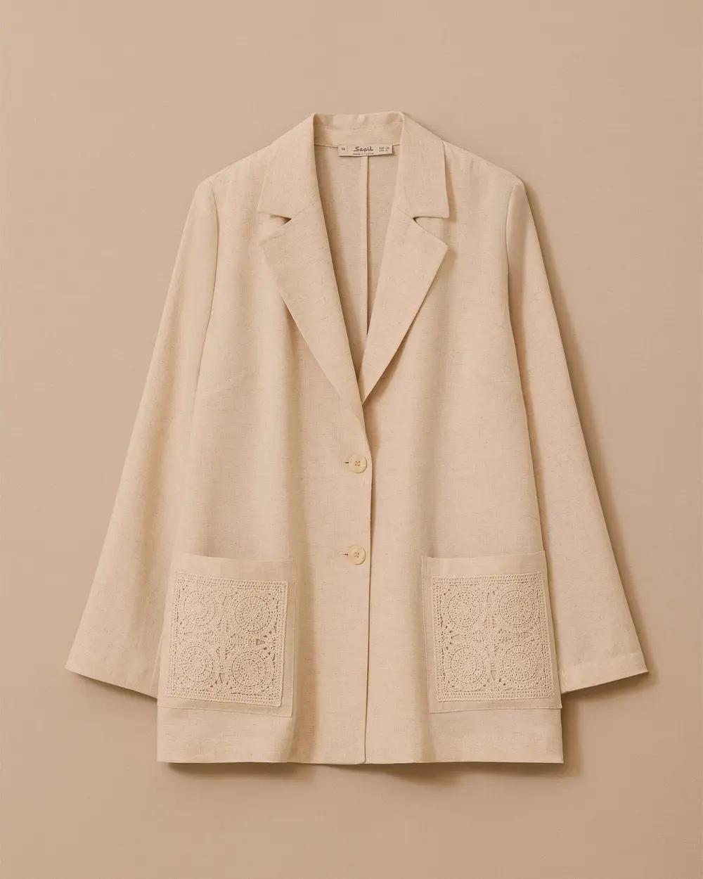 Linen Look Embroidered Pocket Detailed Jacket