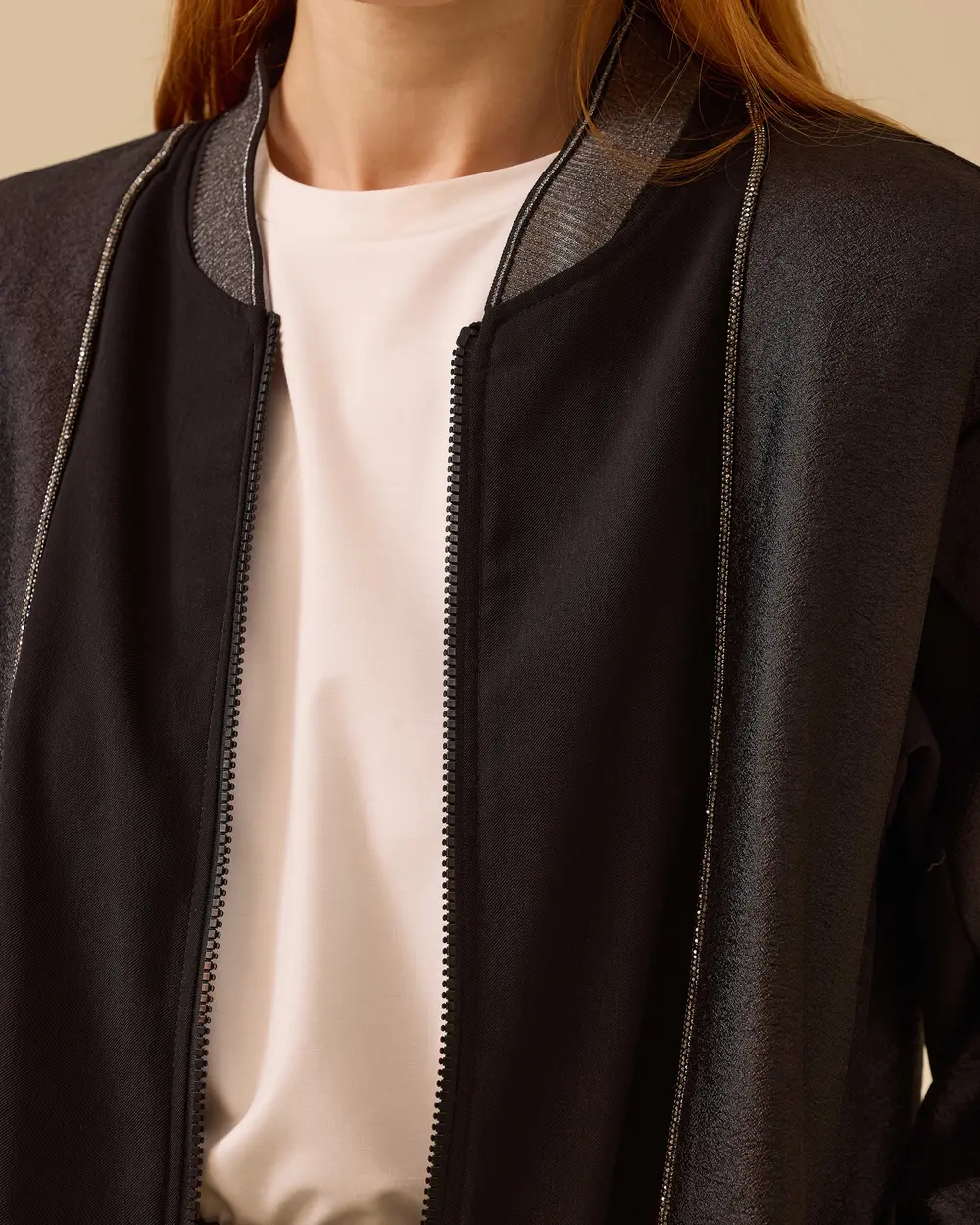 Shiny Textured Zipper Jacket