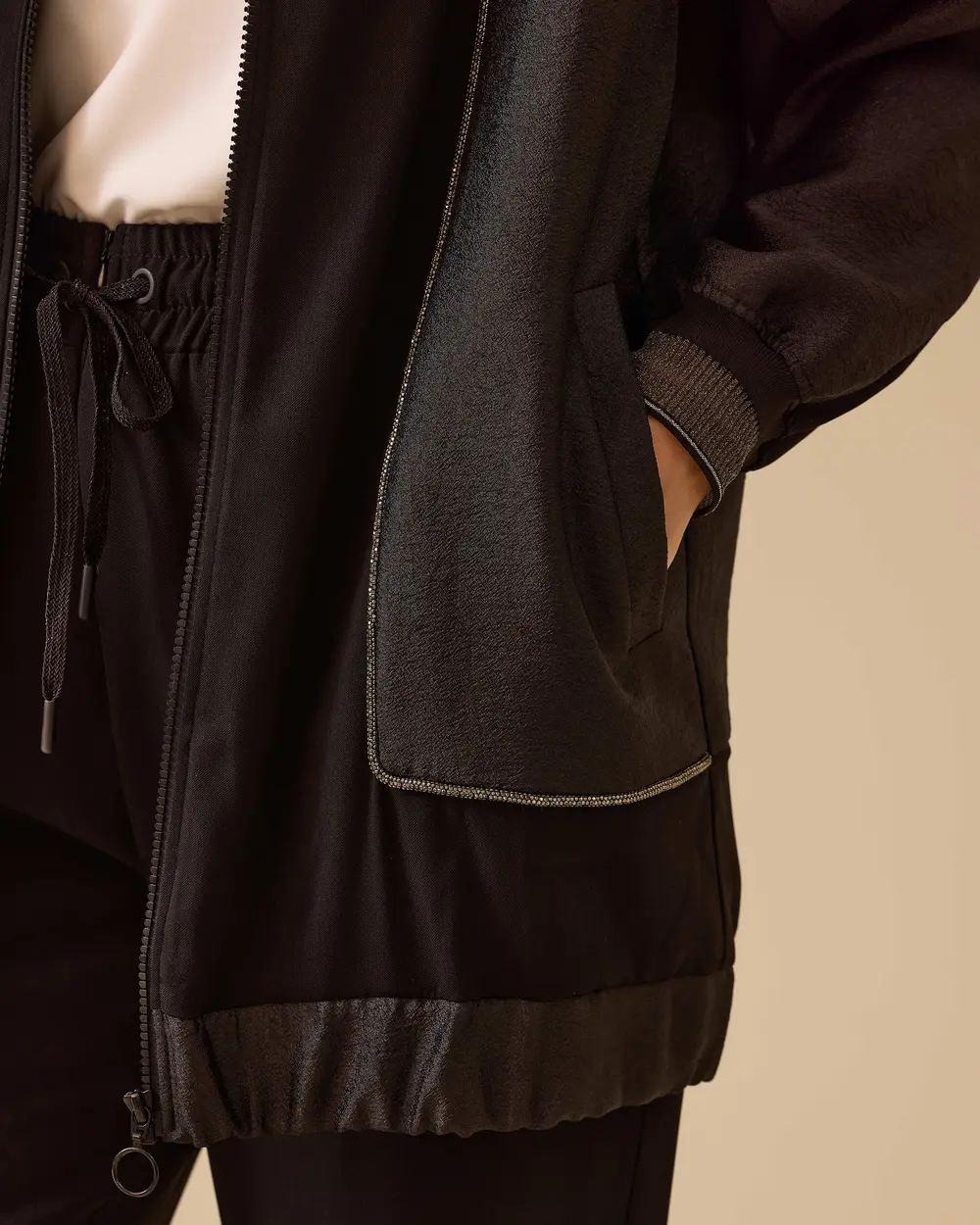 Shiny Textured Zipper Jacket